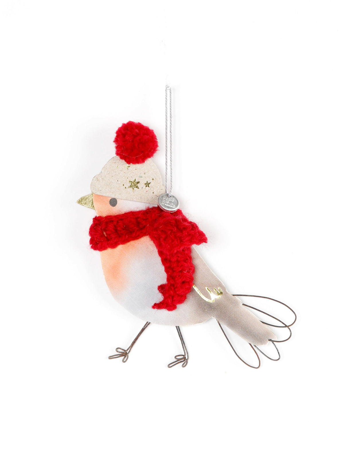 Wintervogel mit Strickmütze & Schal – Rot