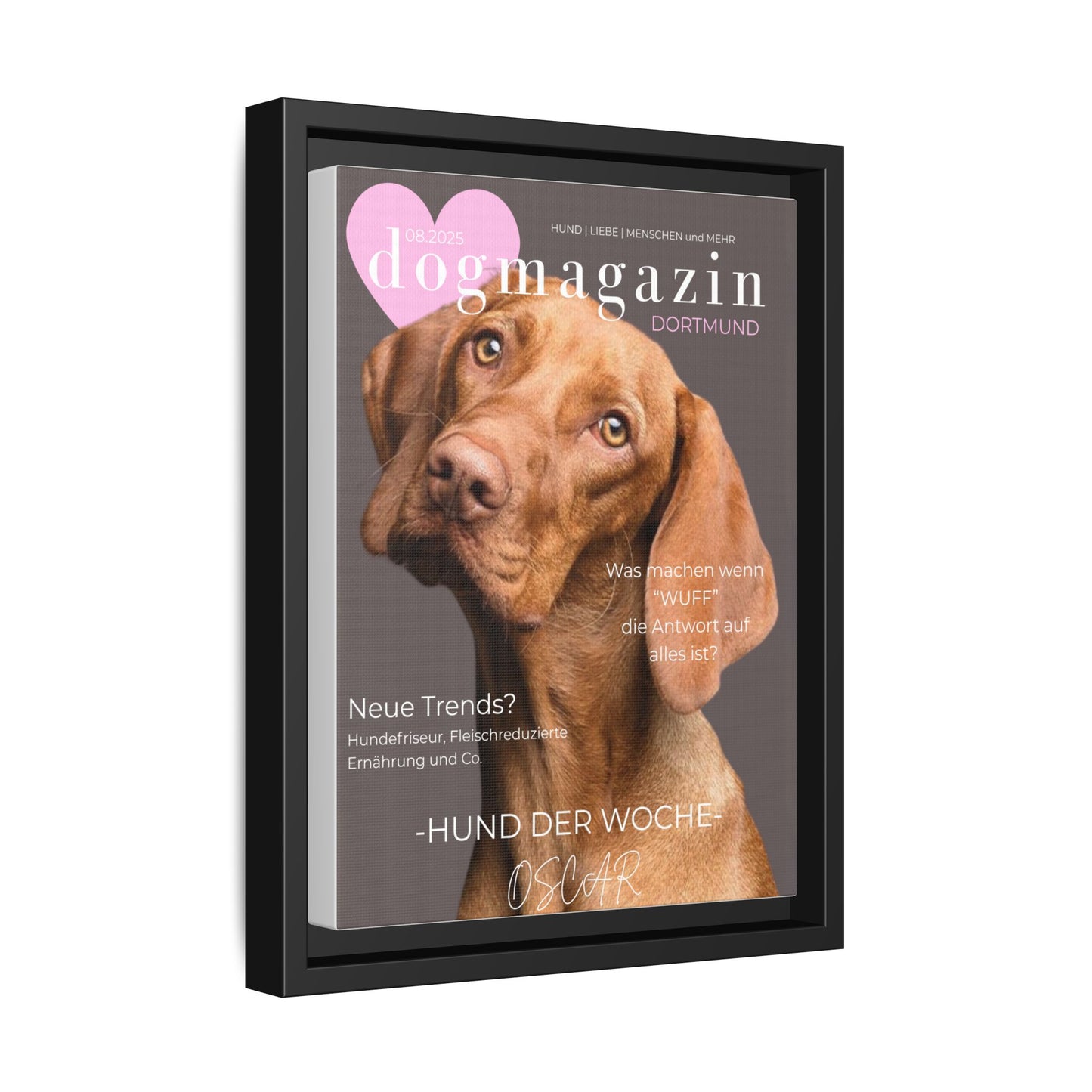 KIRSTENS "dogmagazin" Bild mit Rahmen zum personalisieren