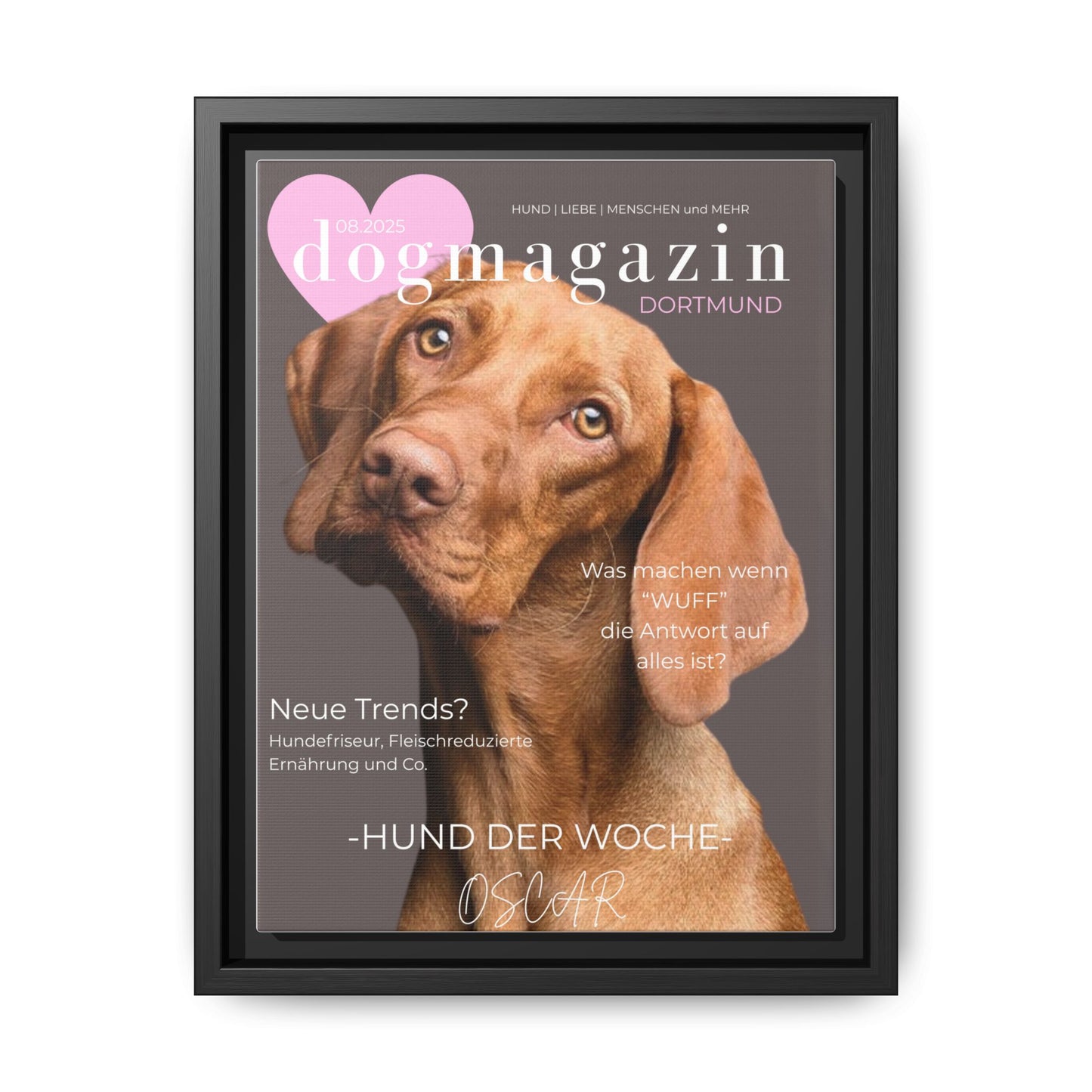 KIRSTENS "dogmagazin" Bild mit Rahmen zum personalisieren
