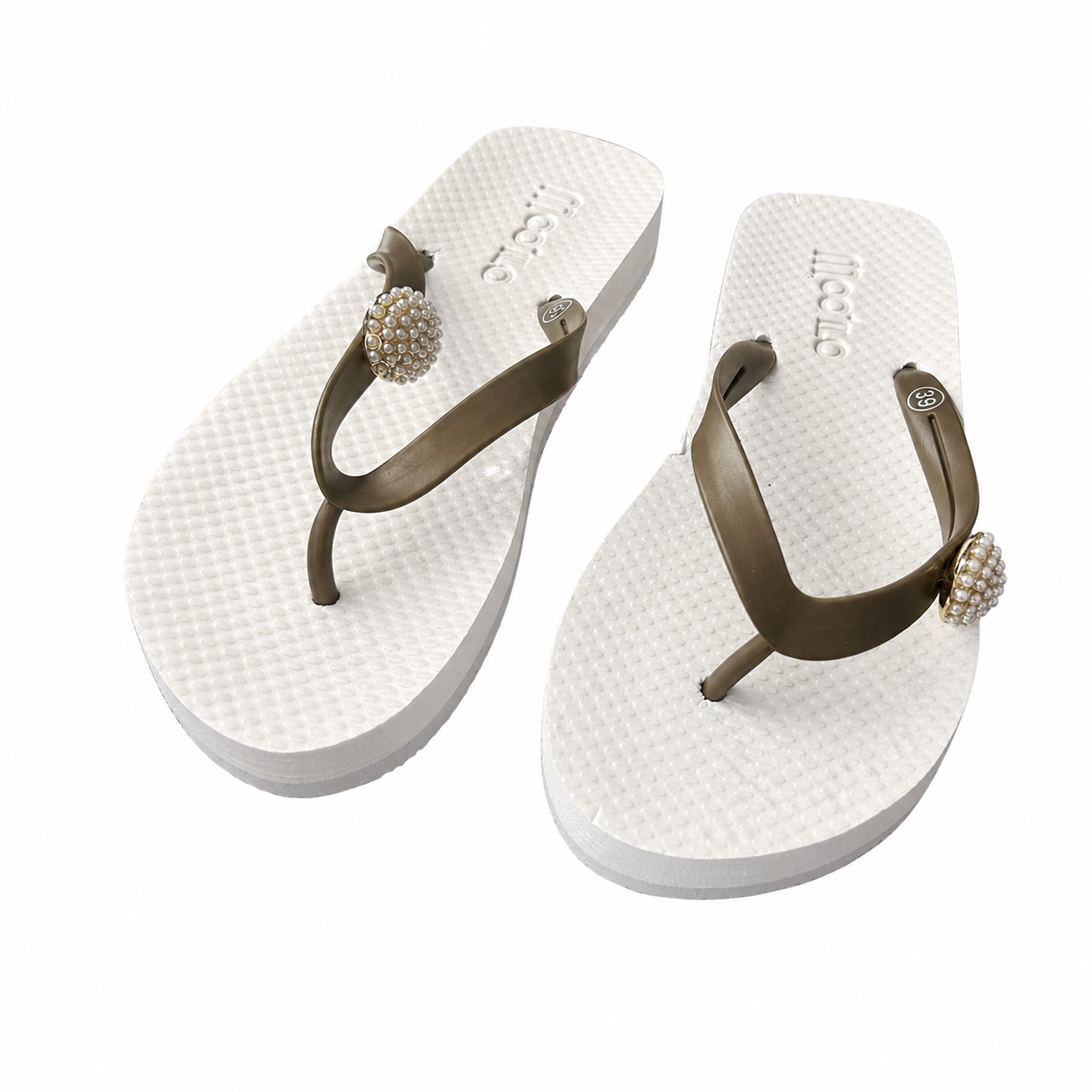 Mooilo Flip Flops Pearl Chic – Weiß mit Perlen-Detail