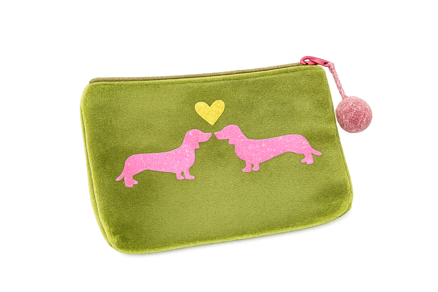 Frau Heidelberg - Velvet Pouch „Dackel Love“ in Dunkelgrün