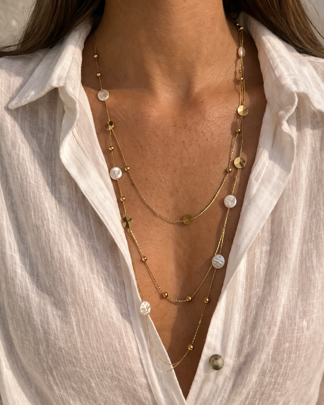 Layering Kette Gold mit Perlen-Details
