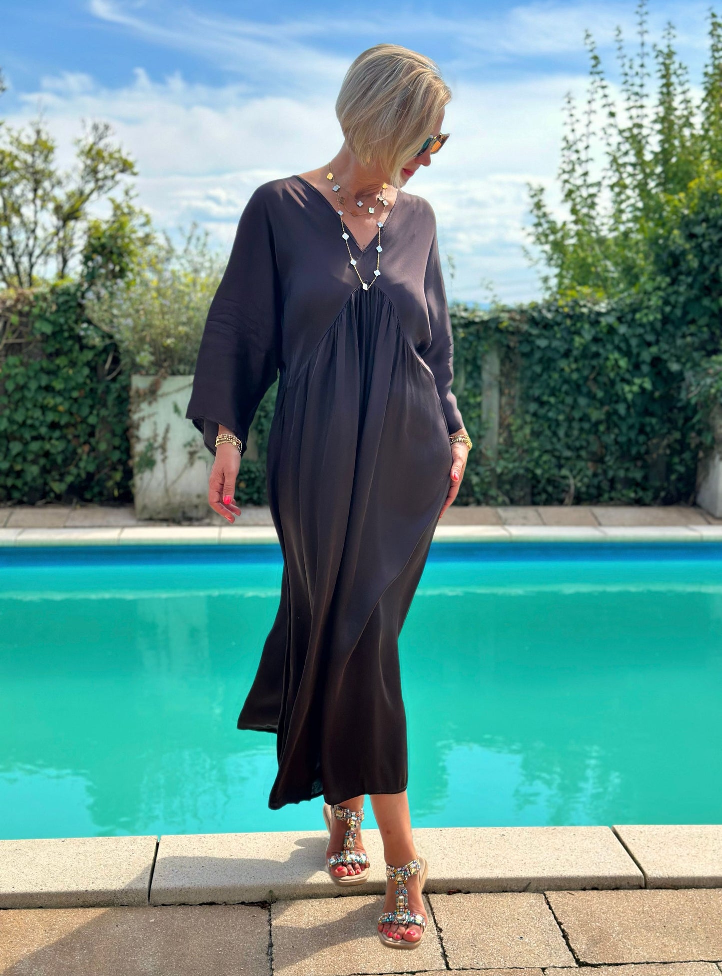 Stylisches Sommerkleid "VICTORIA" in Chocolate Brown