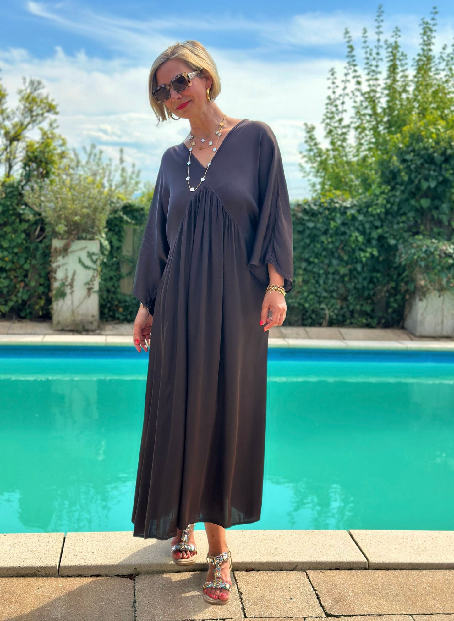 Stylisches Sommerkleid "VICTORIA" in Chocolate Brown