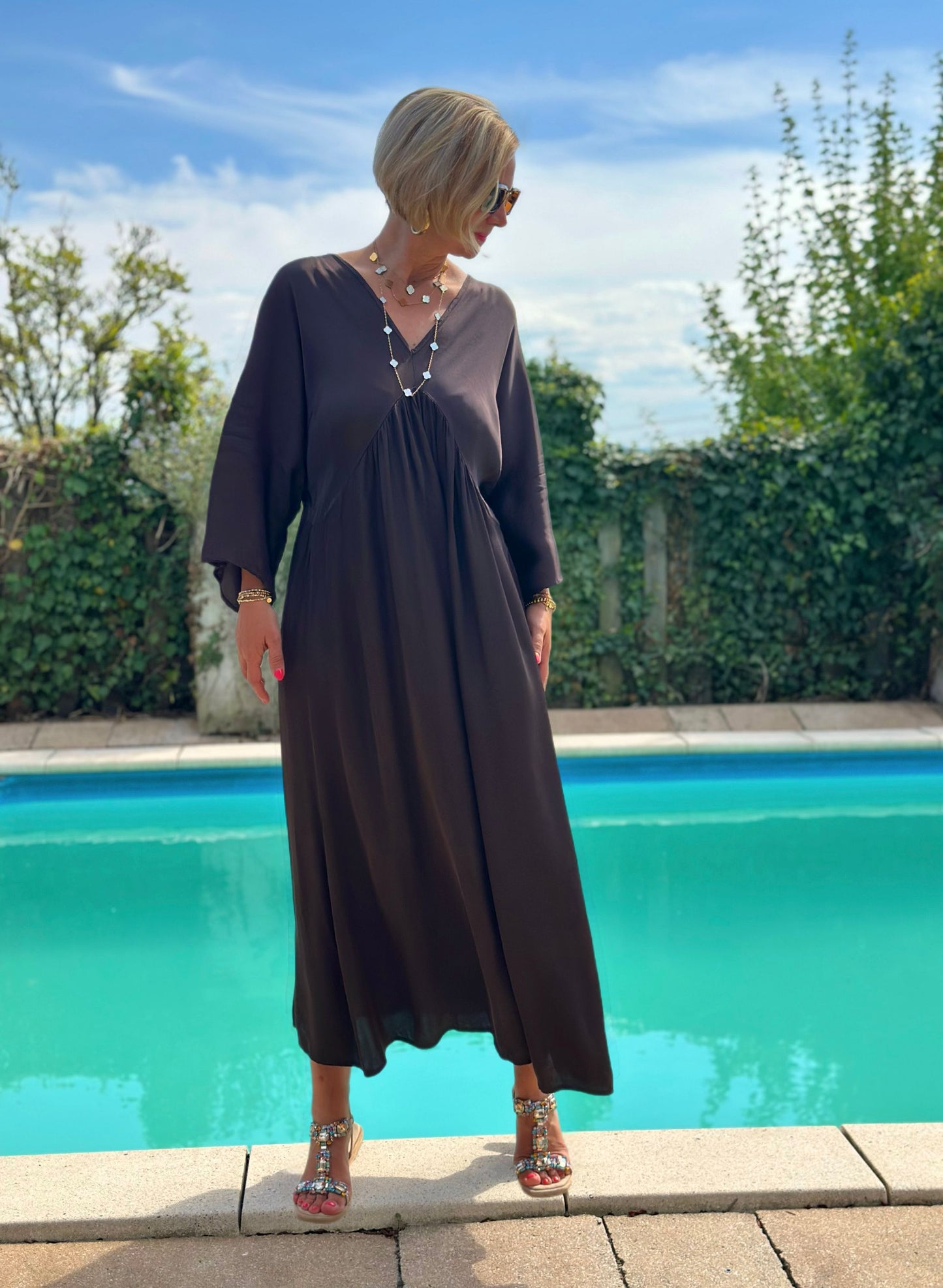 Stylisches Sommerkleid "VICTORIA" in Chocolate Brown