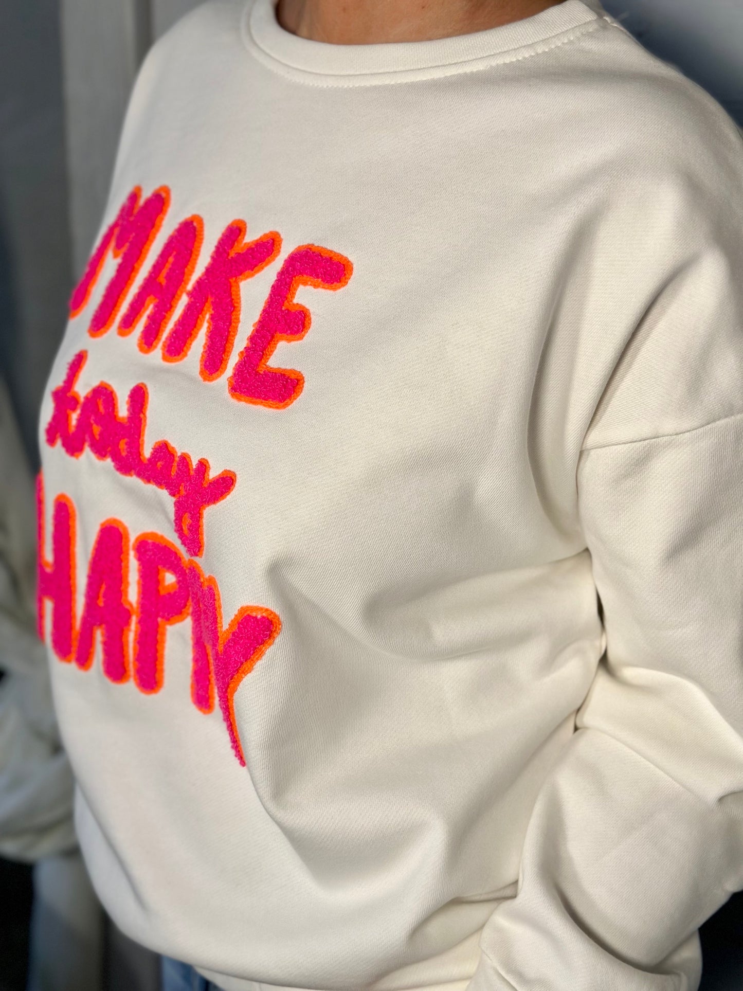 "MAKE TODAY HAPPY" Sweatshirt in Weiß
