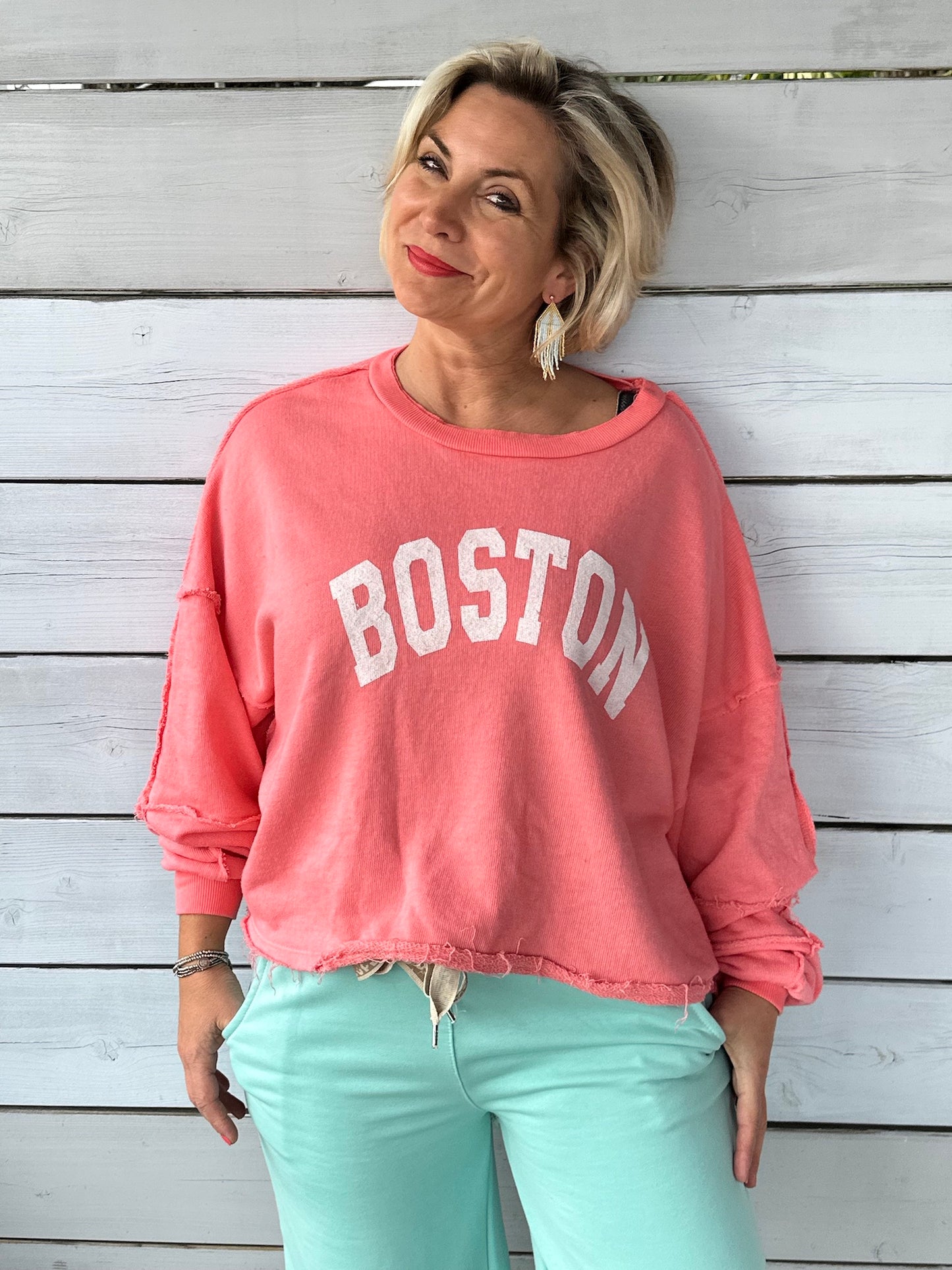 Cropped Sweater "BOSTON" in Korall