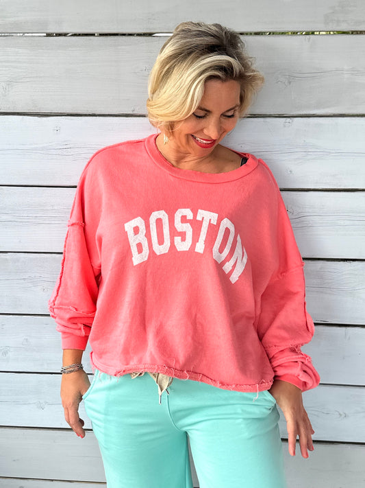 Cropped Sweater "BOSTON" in Korall