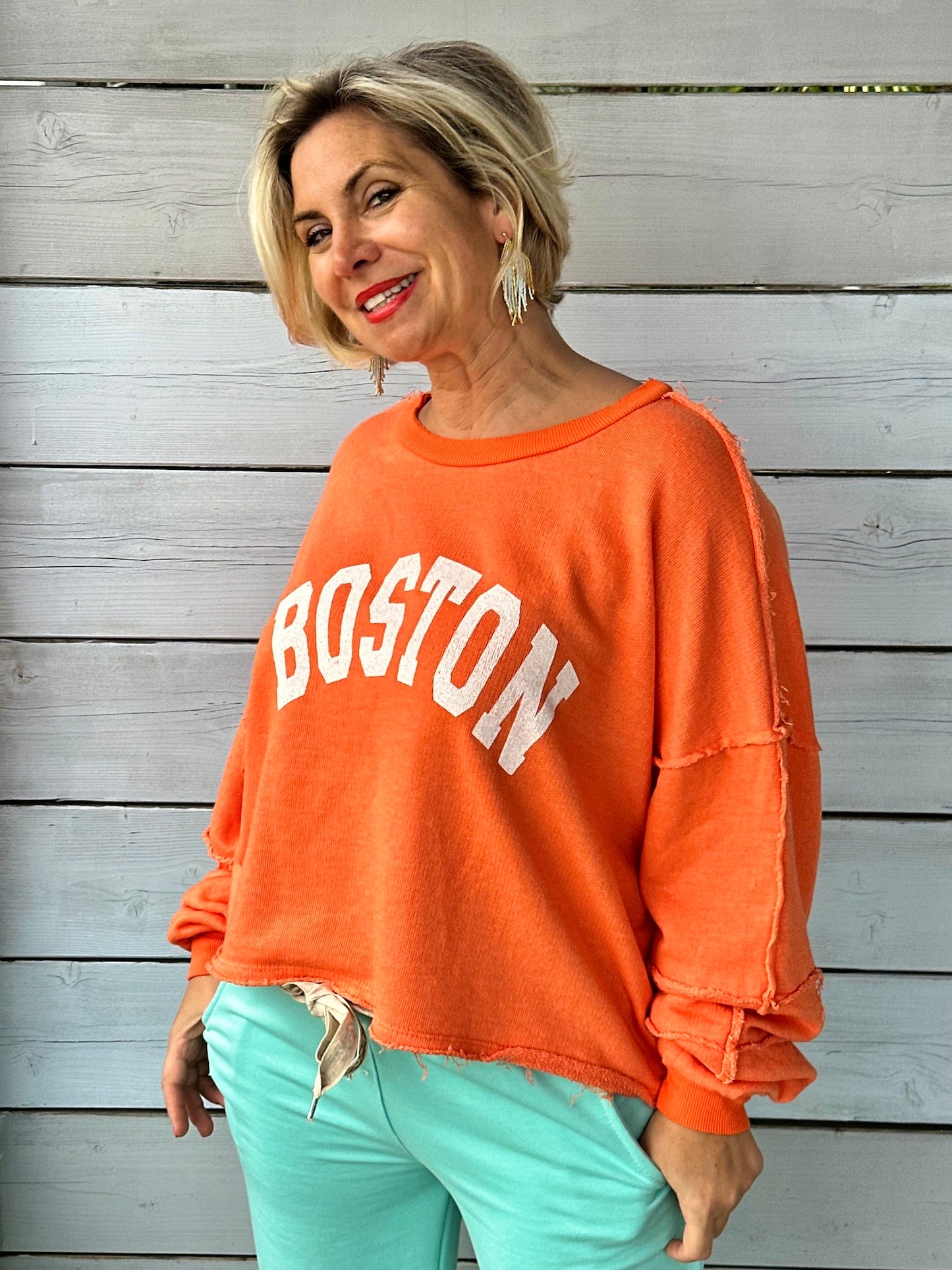 Cropped Sweater "BOSTON" in Sunny Orange