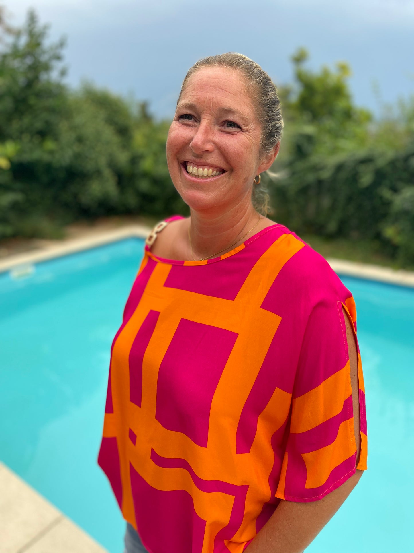 Schulterfreie Bluse in Orange/Pink