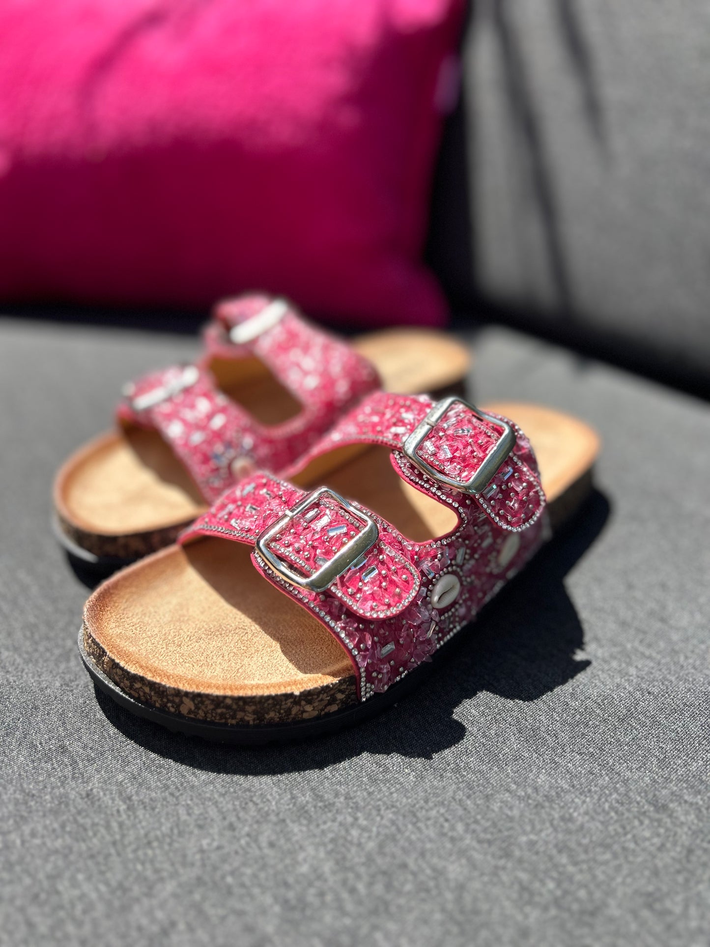 Glitzer Somer-Schläppchen in FUCHSIA