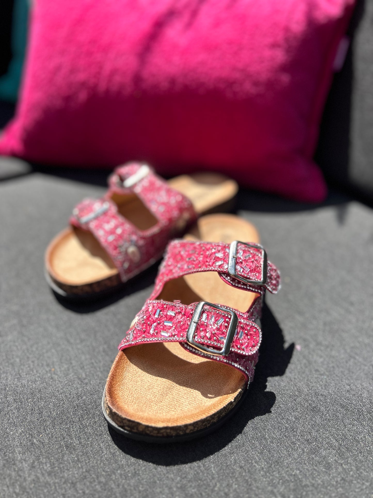 Glitzer Somer-Schläppchen in FUCHSIA