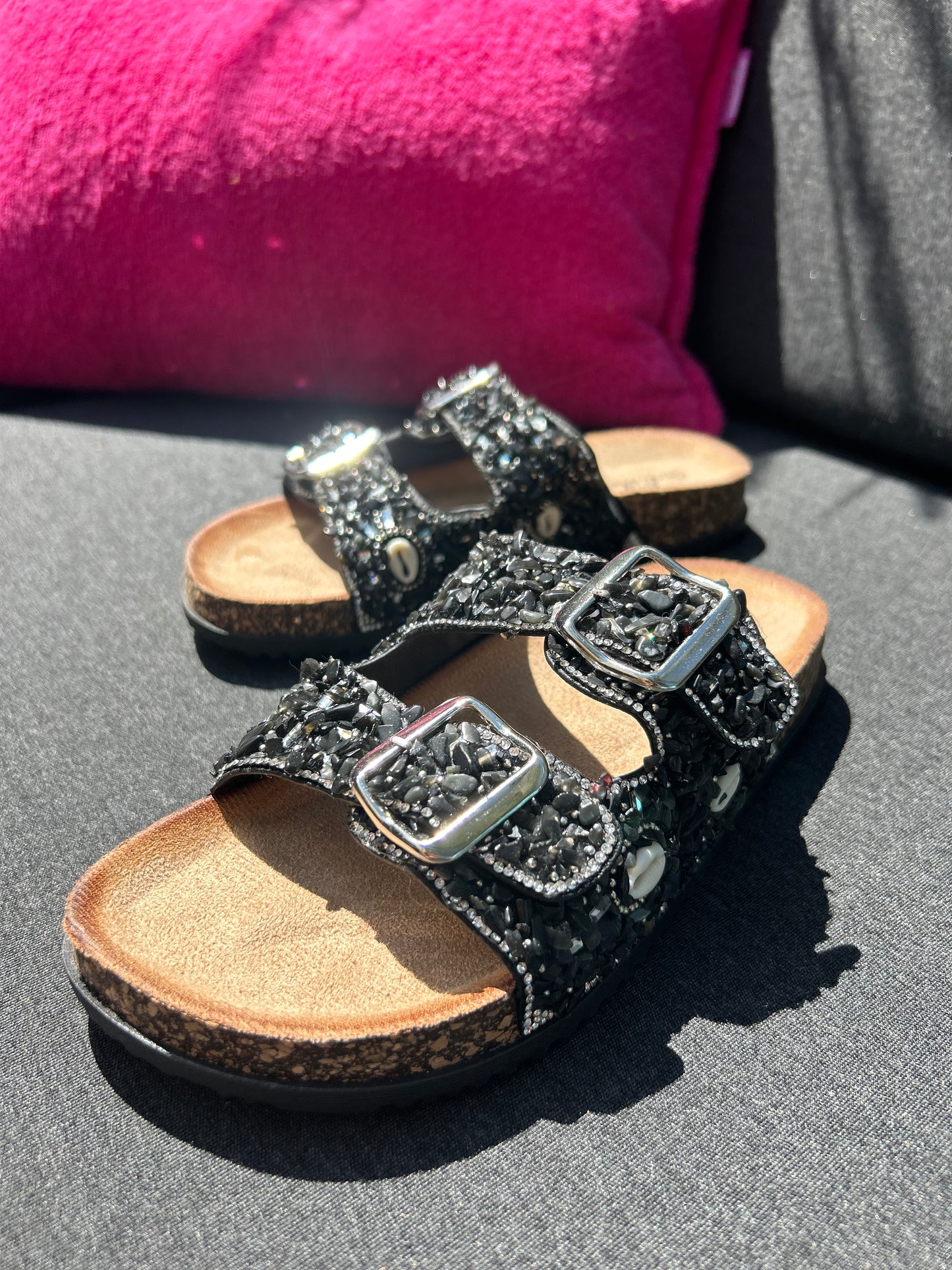 Glitzer Somer-Schläppchen in SHINY BLACK