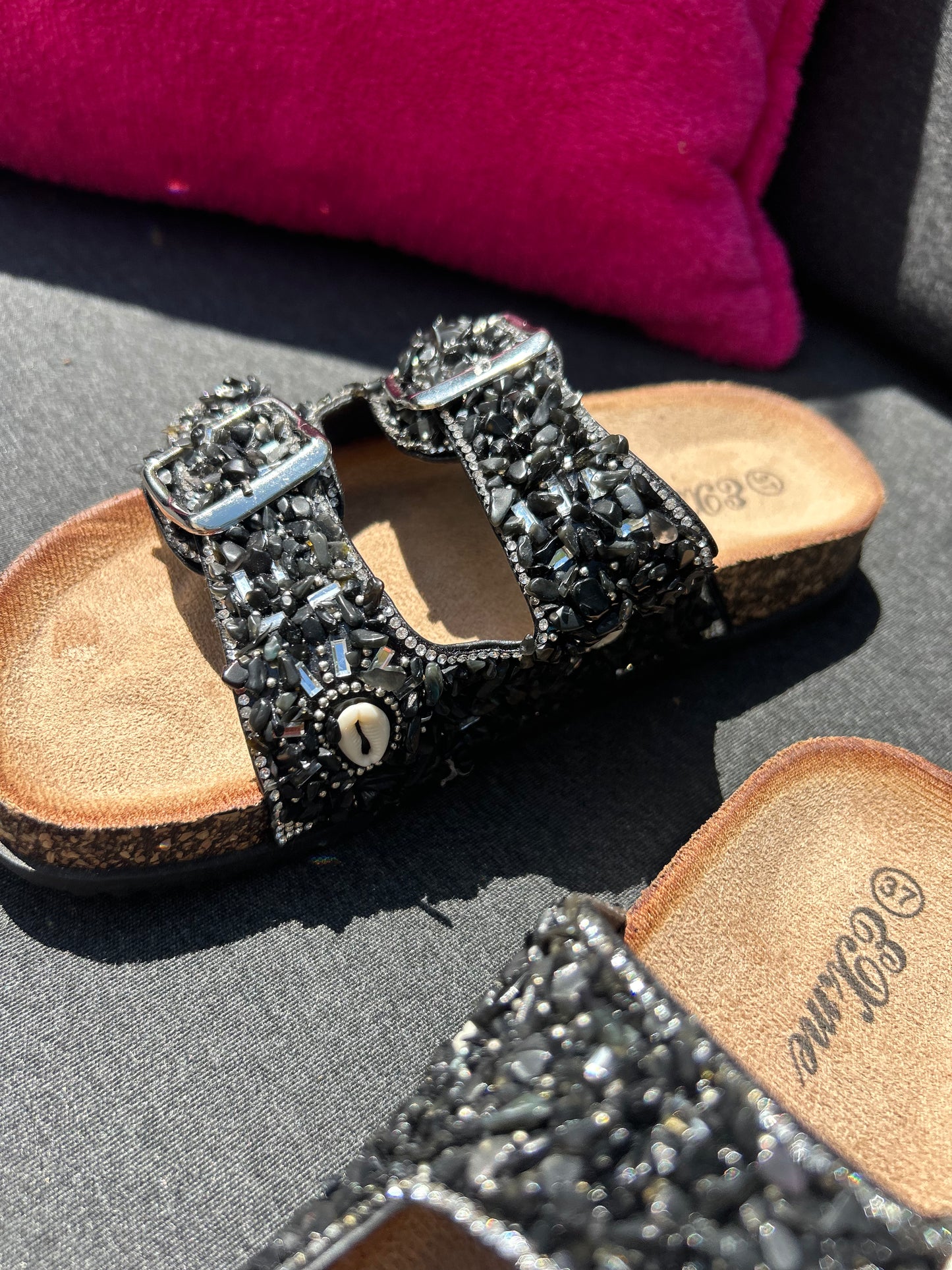 Glitzer Somer-Schläppchen in SHINY BLACK