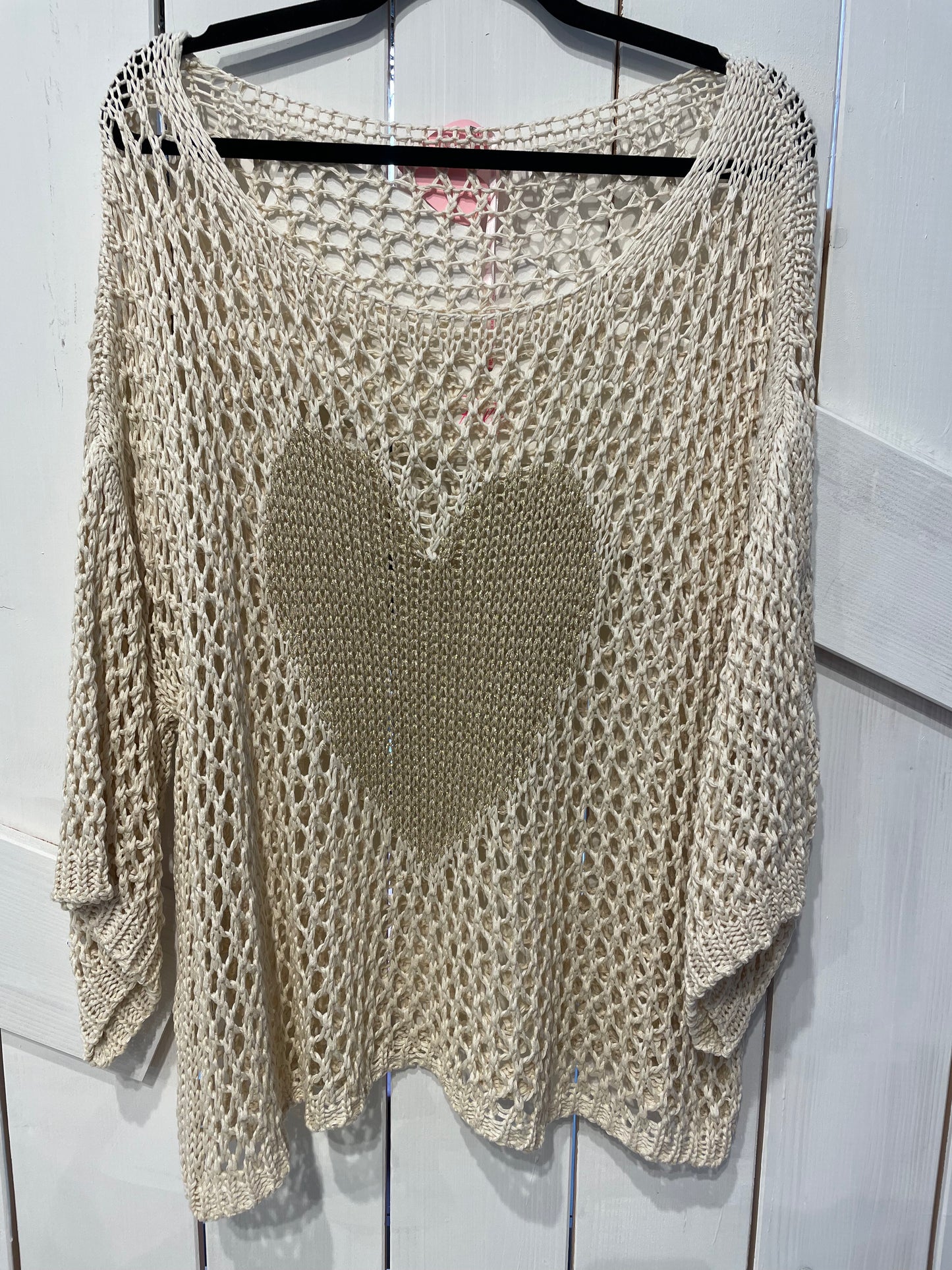 Süßer Onesize Netzpullover "HERZI" in Beige