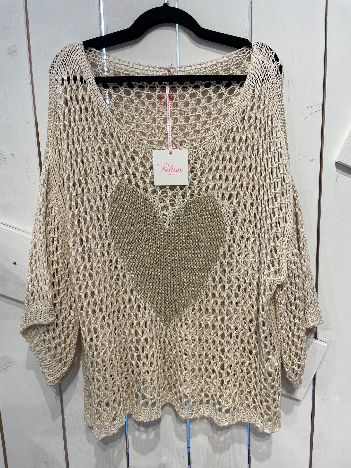 Süßer Onesize Netzpullover "HERZI" in Beige