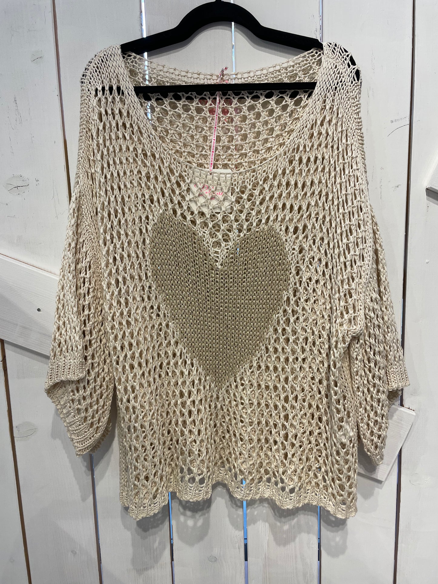 Süßer Onesize Netzpullover "HERZI" in Beige
