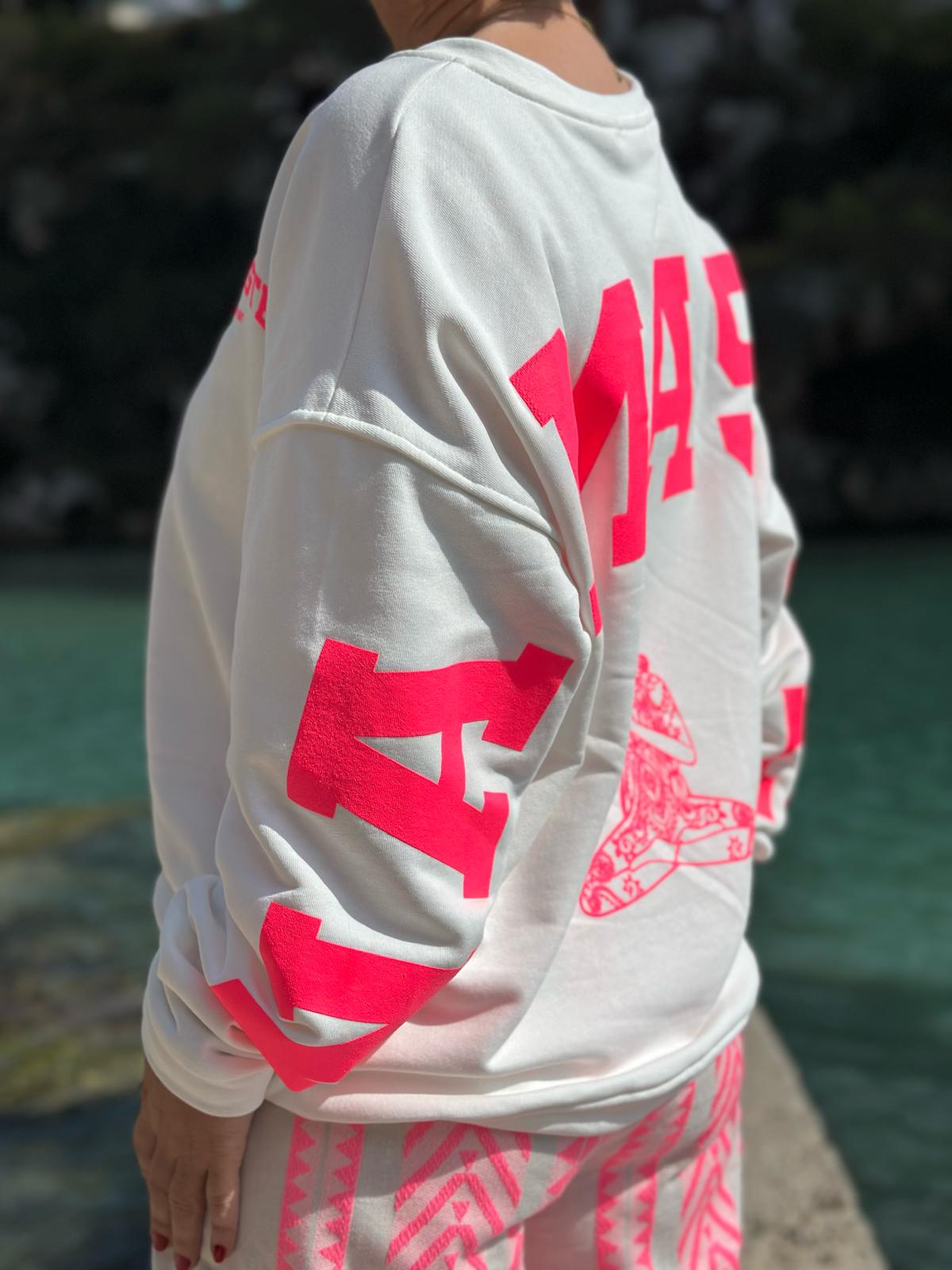Onesize Sweater "NAMASTE" in Weiß/Pink