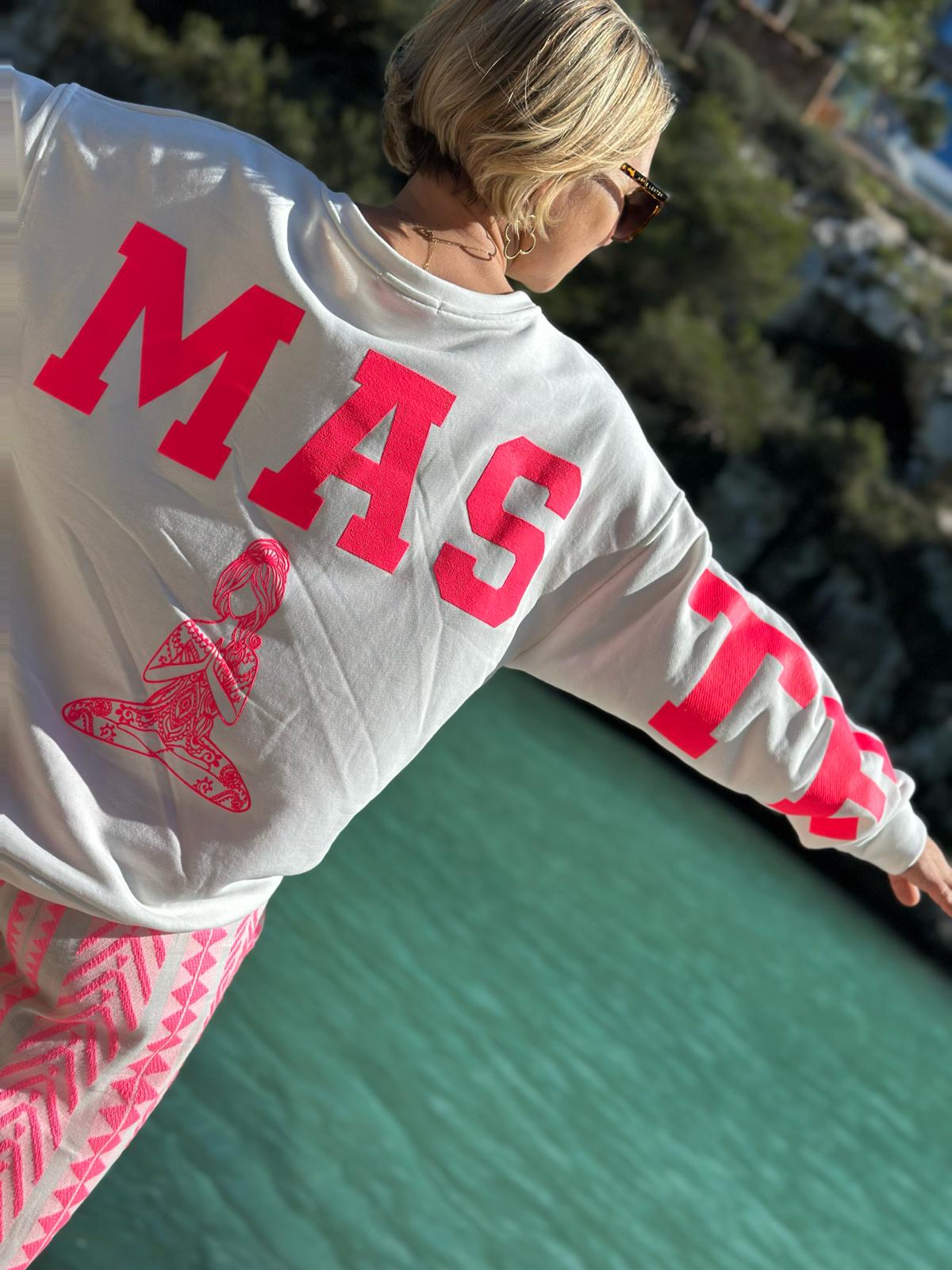 Onesize Sweater "NAMASTE" in Weiß/Pink