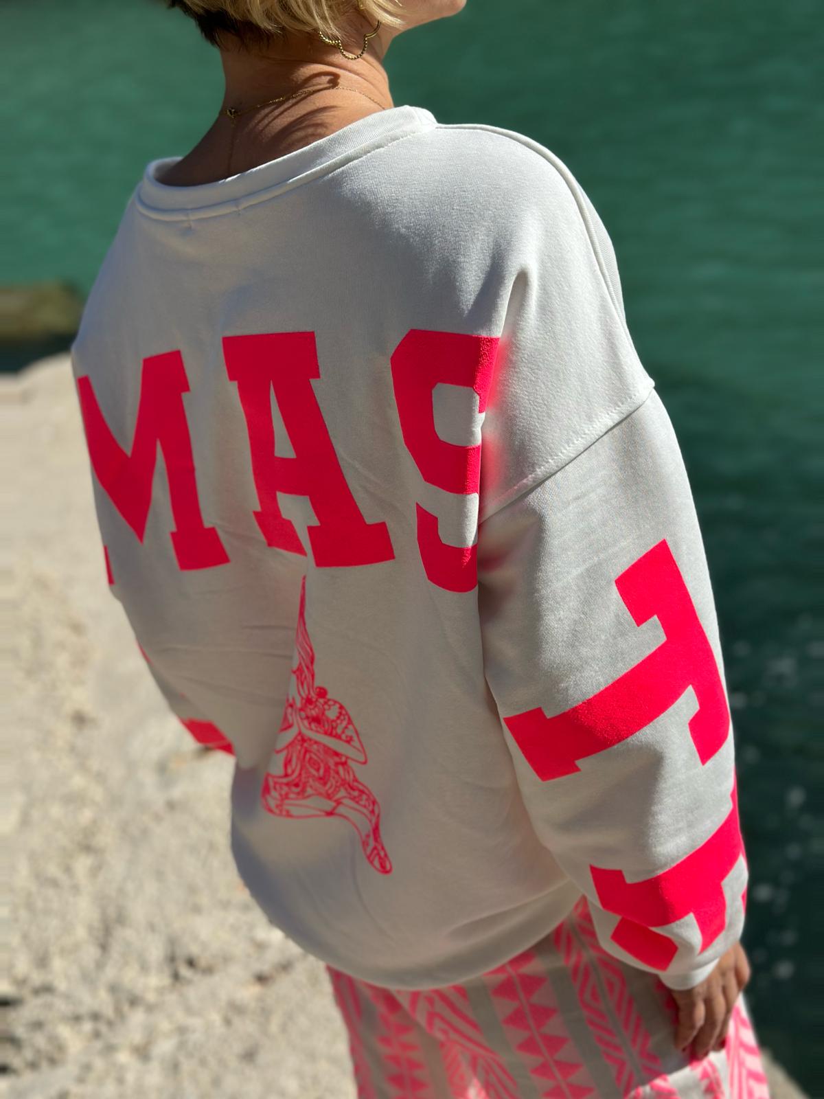 Onesize Sweater "NAMASTE" in Weiß/Pink