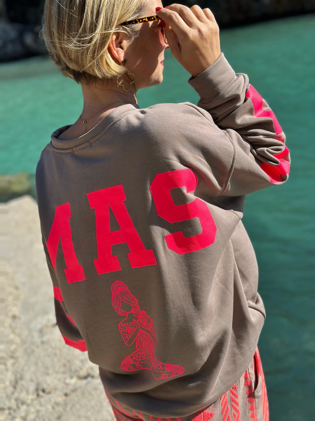 Onesize Sweater "NAMASTE" in Taupé/Pink