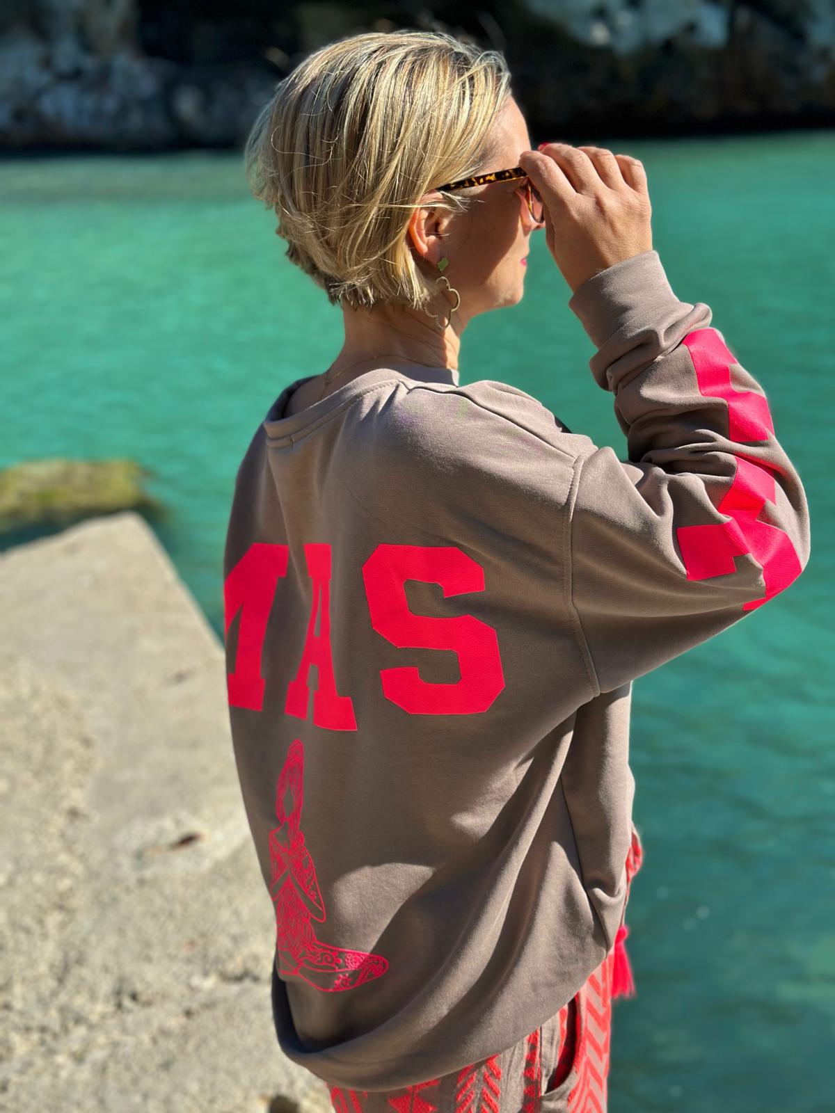 Onesize Sweater "NAMASTE" in Taupé/Pink