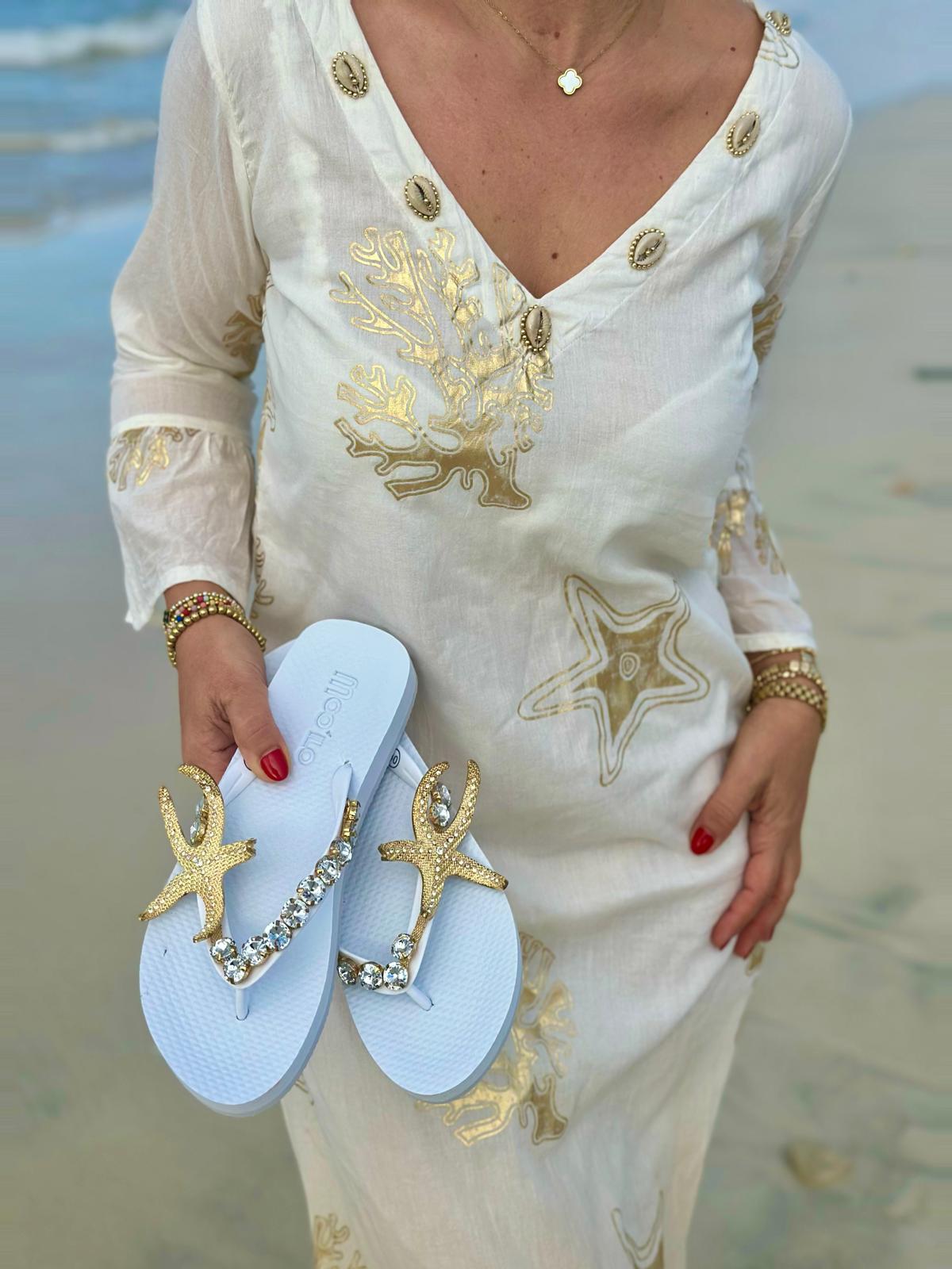 Zuckersüßes Muschel-Kleid Weiß "GOLDEN STARS"