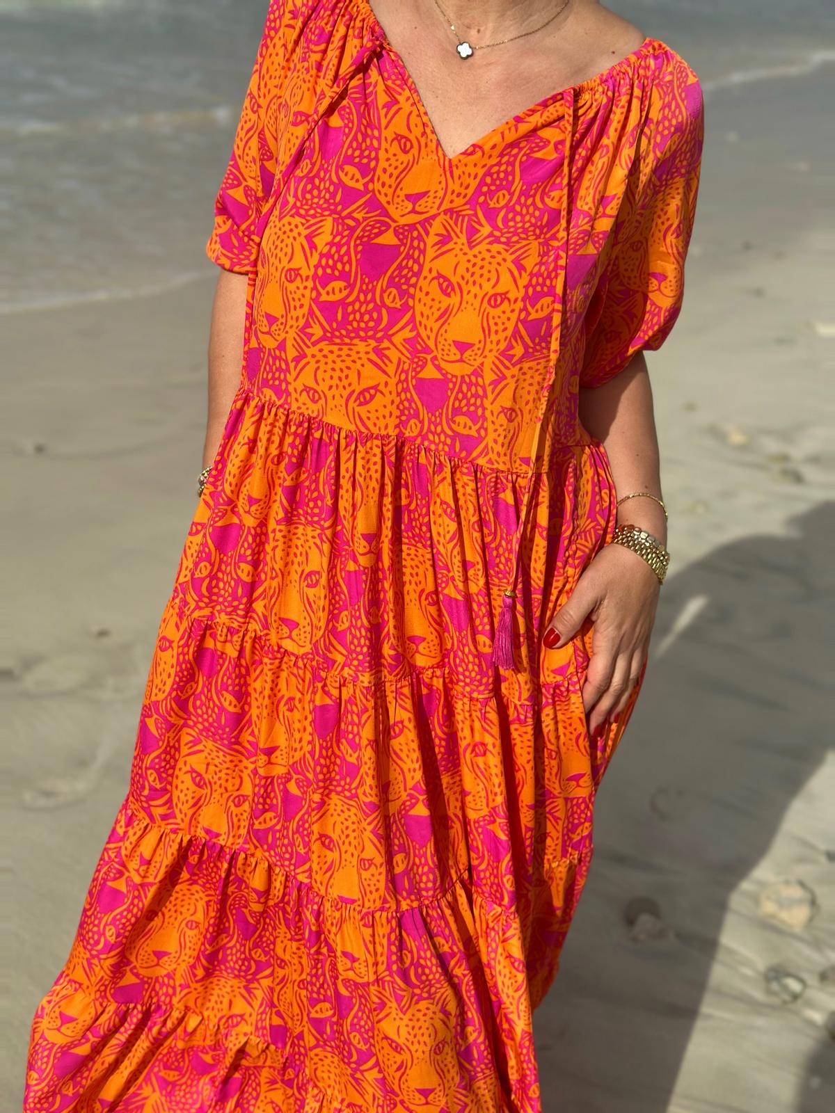 Stylische Sommerkleid "Lavinia" in Sunset Orange