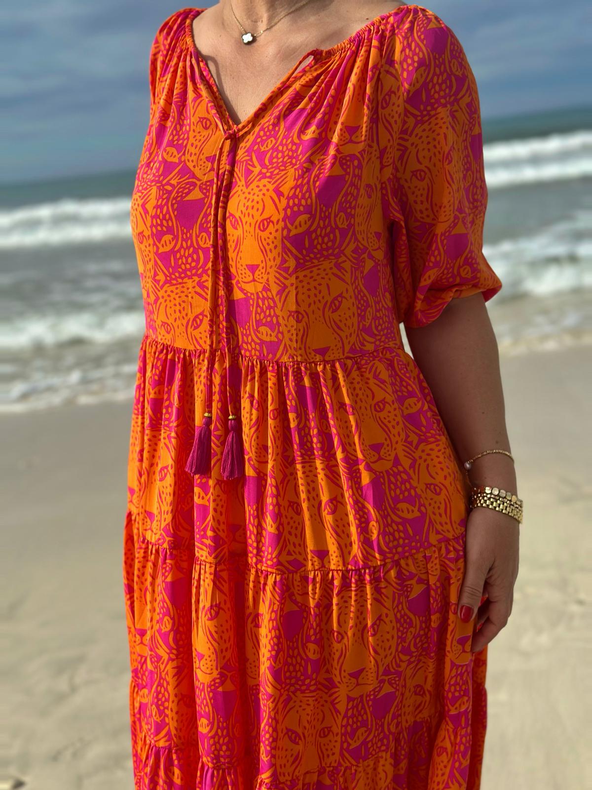 Stylische Sommerkleid "Lavinia" in Sunset Orange