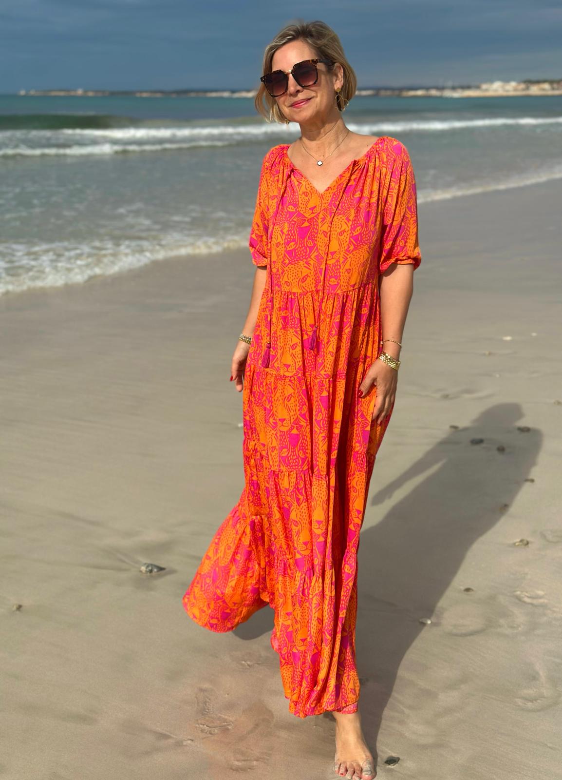 Stylische Sommerkleid "Lavinia" in Sunset Orange