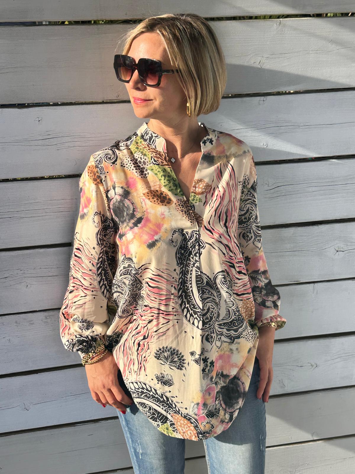 Onesize Sommerbluse "HERMOSA" in Cremé/Altrosé