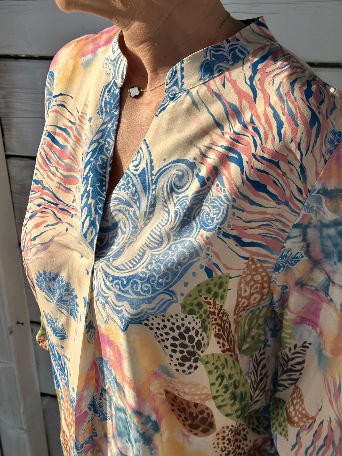 Onesize Sommerbluse "HERMOSA" in Sand/Blue