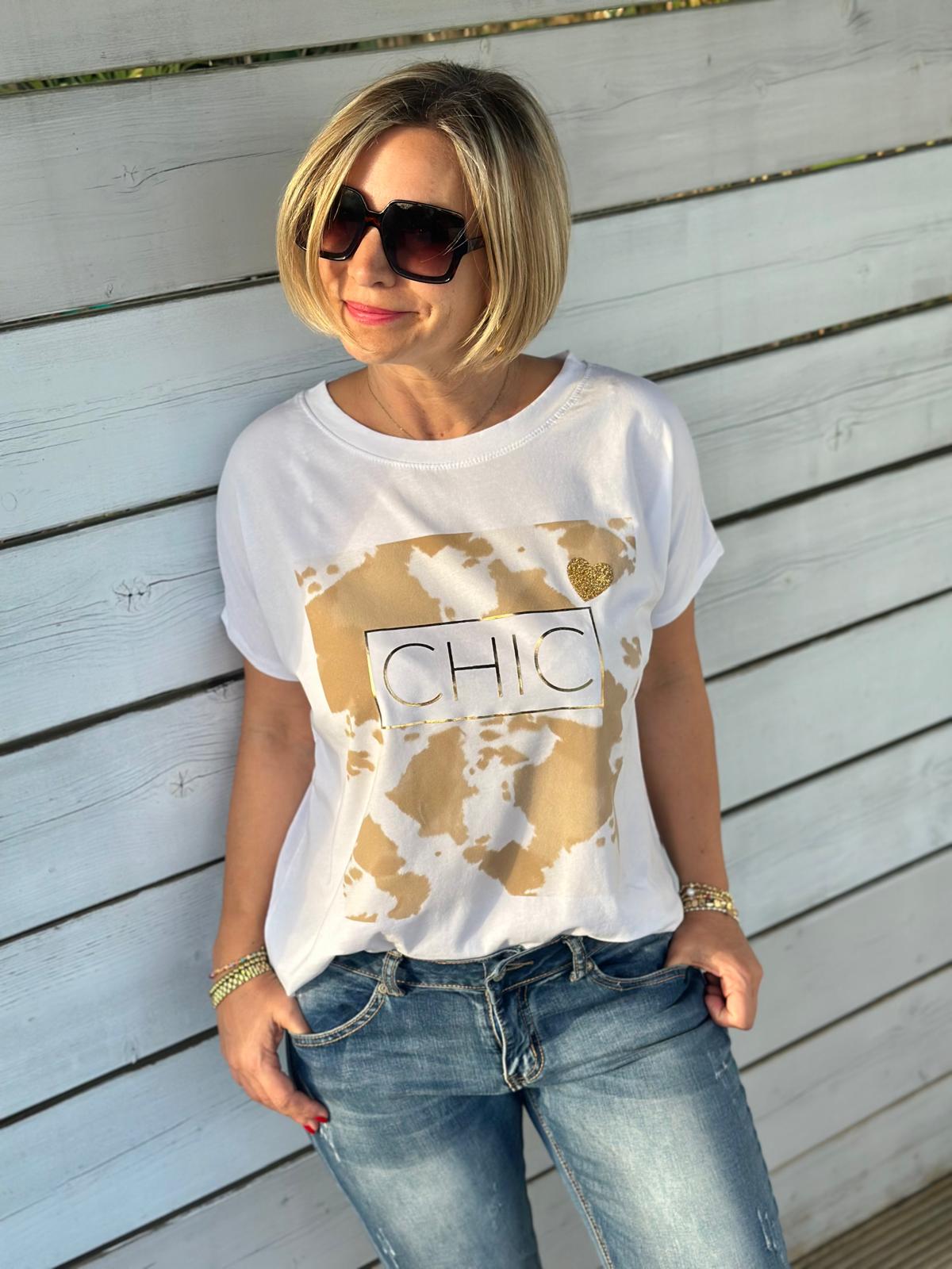 Onesize Sommershirt "CHIC" Weiß/Gold