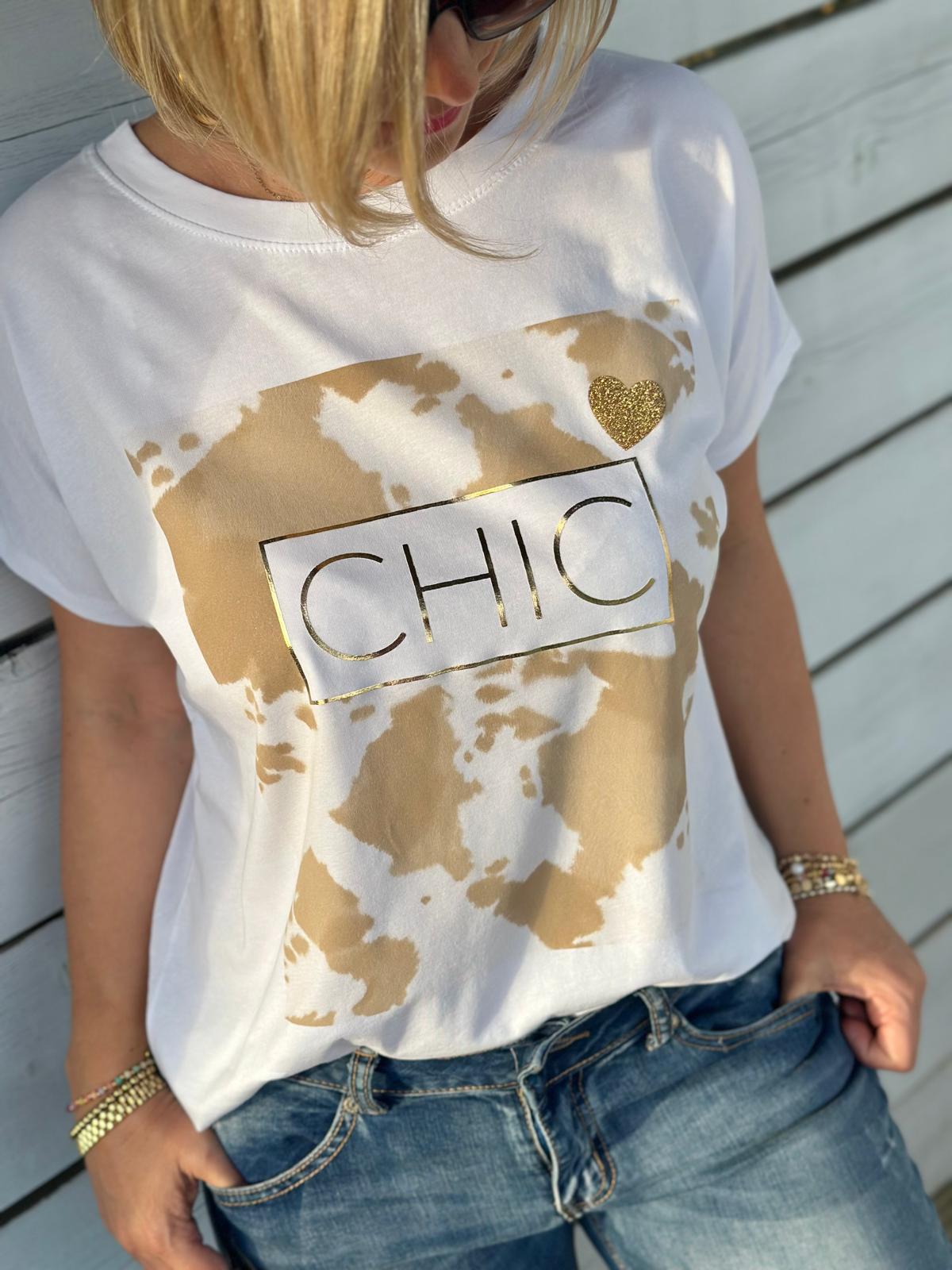 Onesize Sommershirt "CHIC" Weiß/Gold