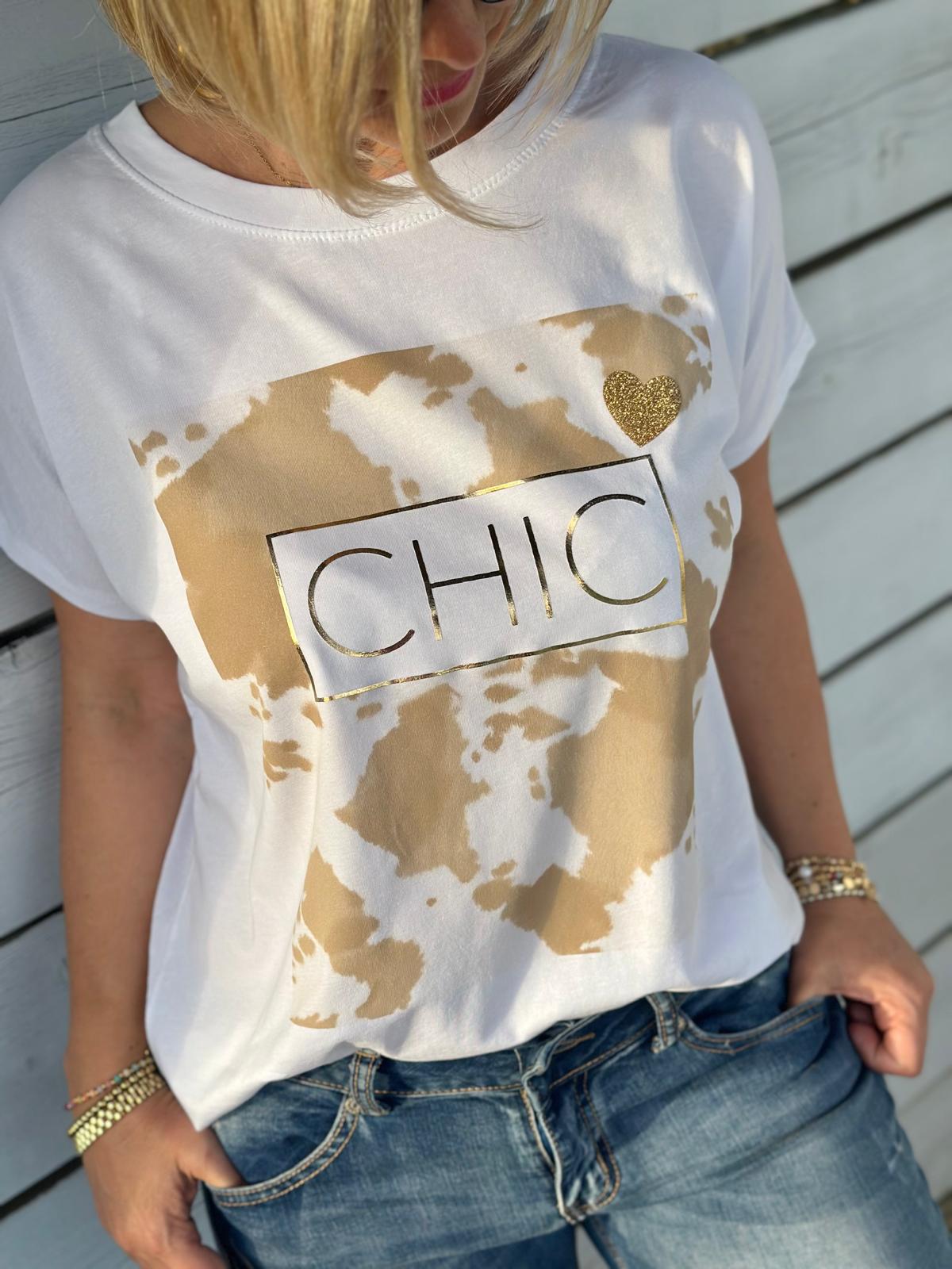 Onesize Sommershirt "CHIC" Weiß/Gold