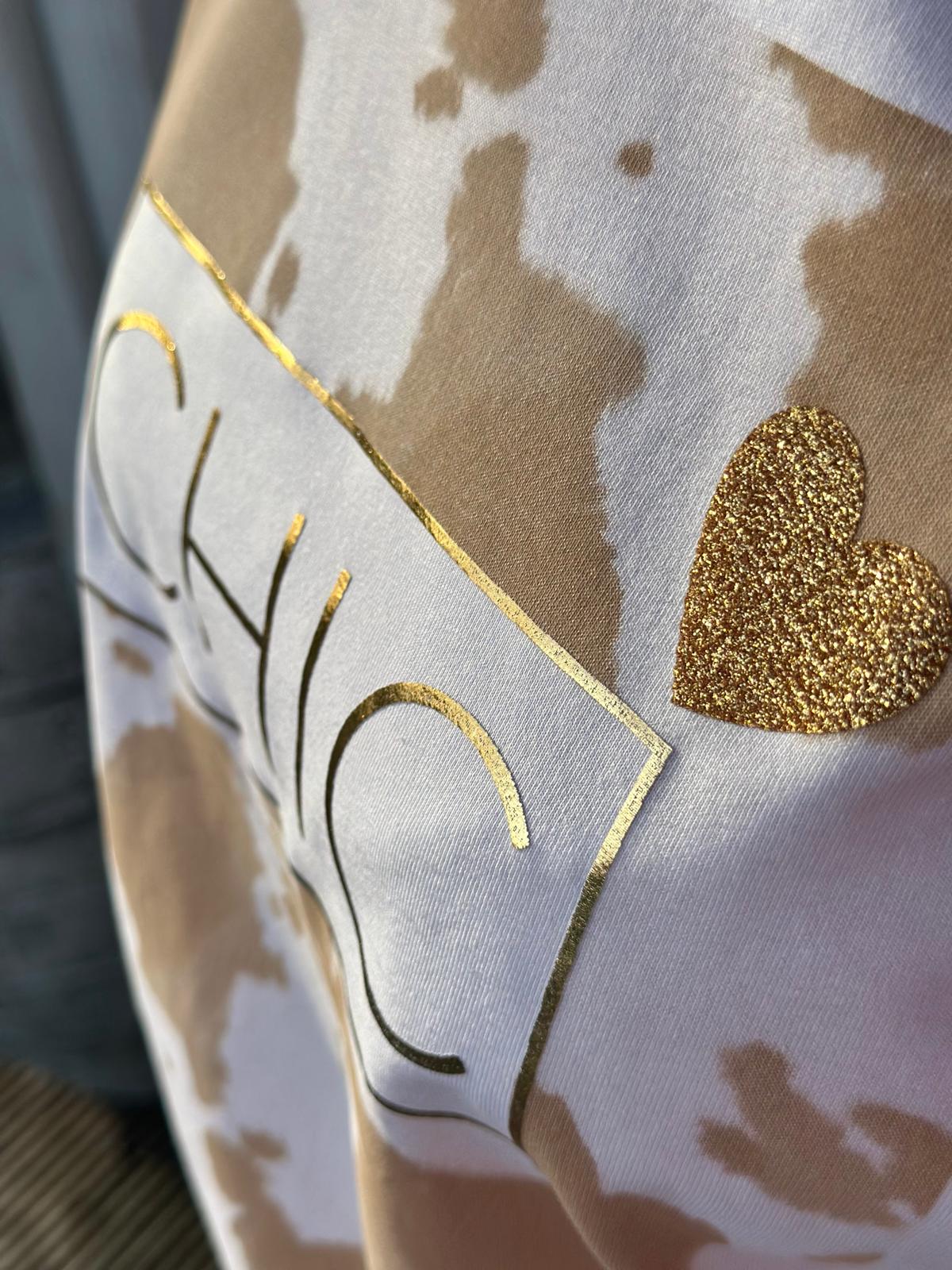 Onesize Sommershirt "CHIC" Weiß/Gold