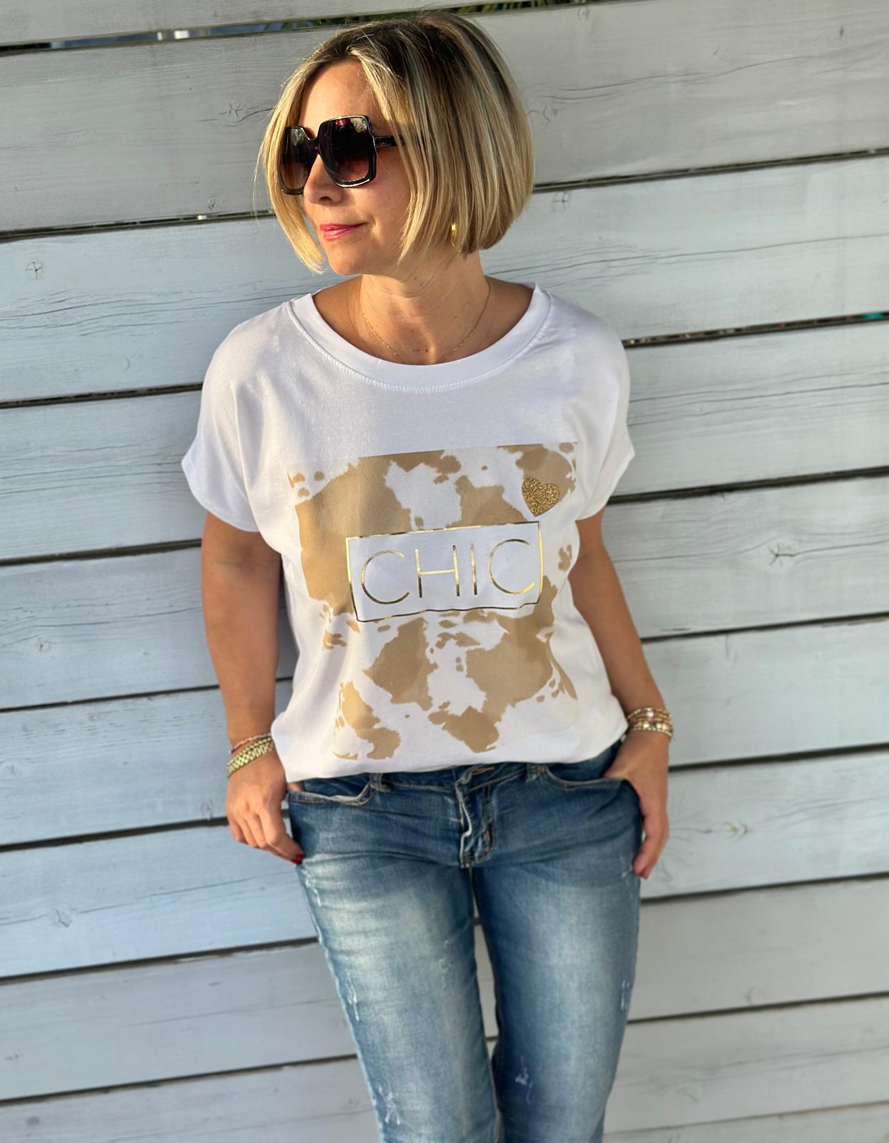 Onesize Sommershirt "CHIC" Weiß/Gold