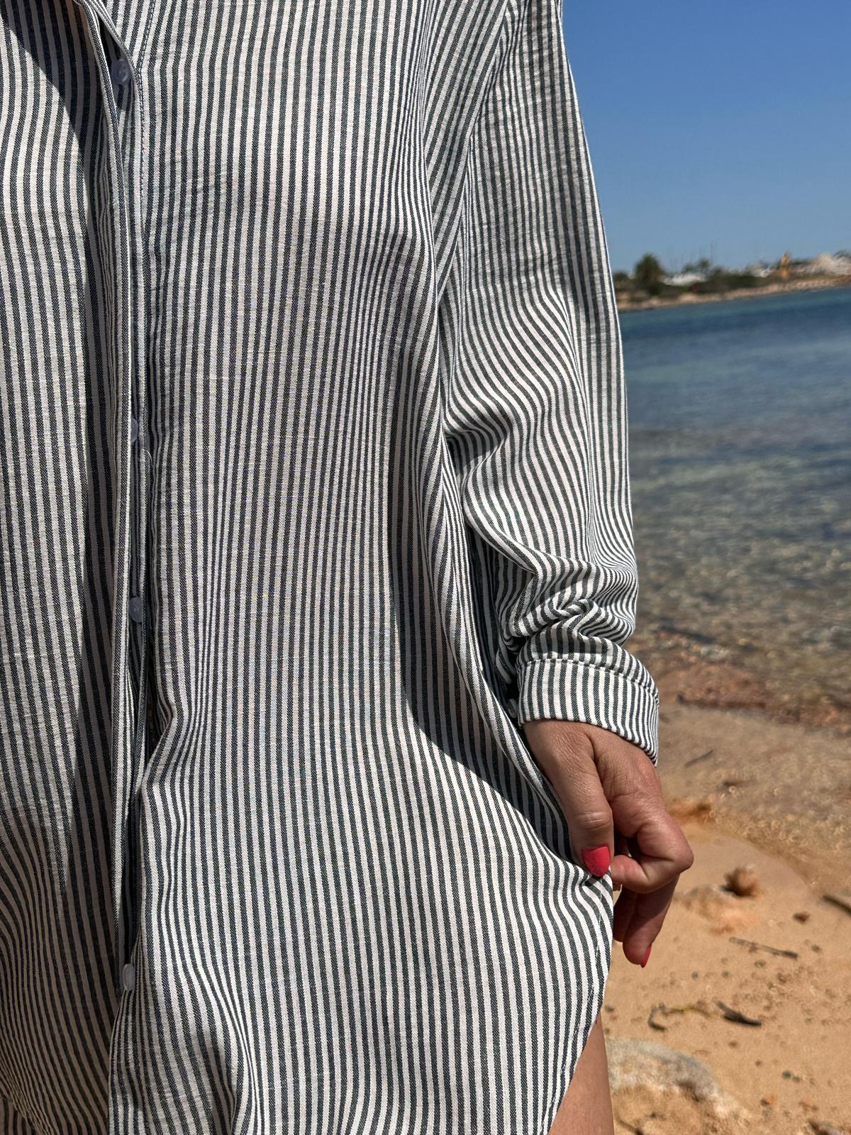 Onesize Longbluse Black Stripes
