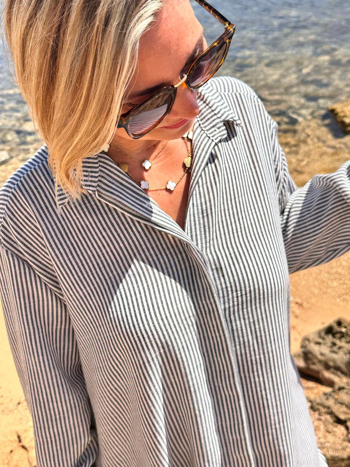 Onesize Longbluse Black Stripes