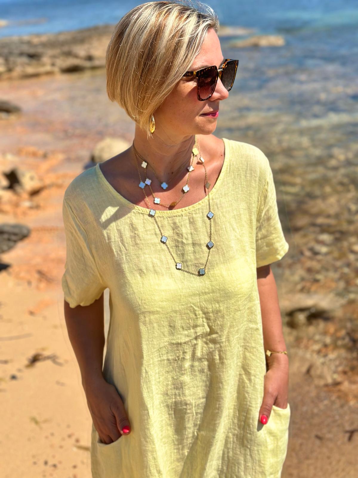 Weites Leinen-Sommerkleid "Fabrizia" in Gelb