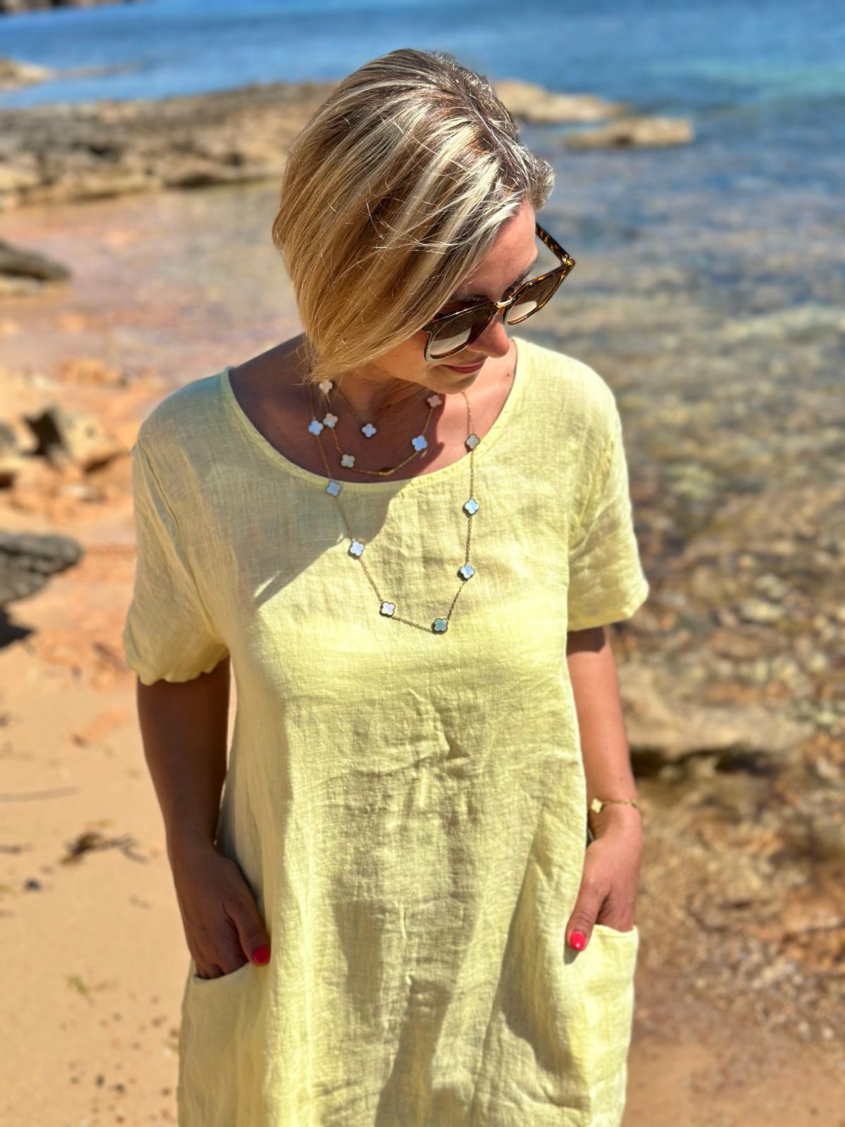 Weites Leinen-Sommerkleid "Fabrizia" in Gelb