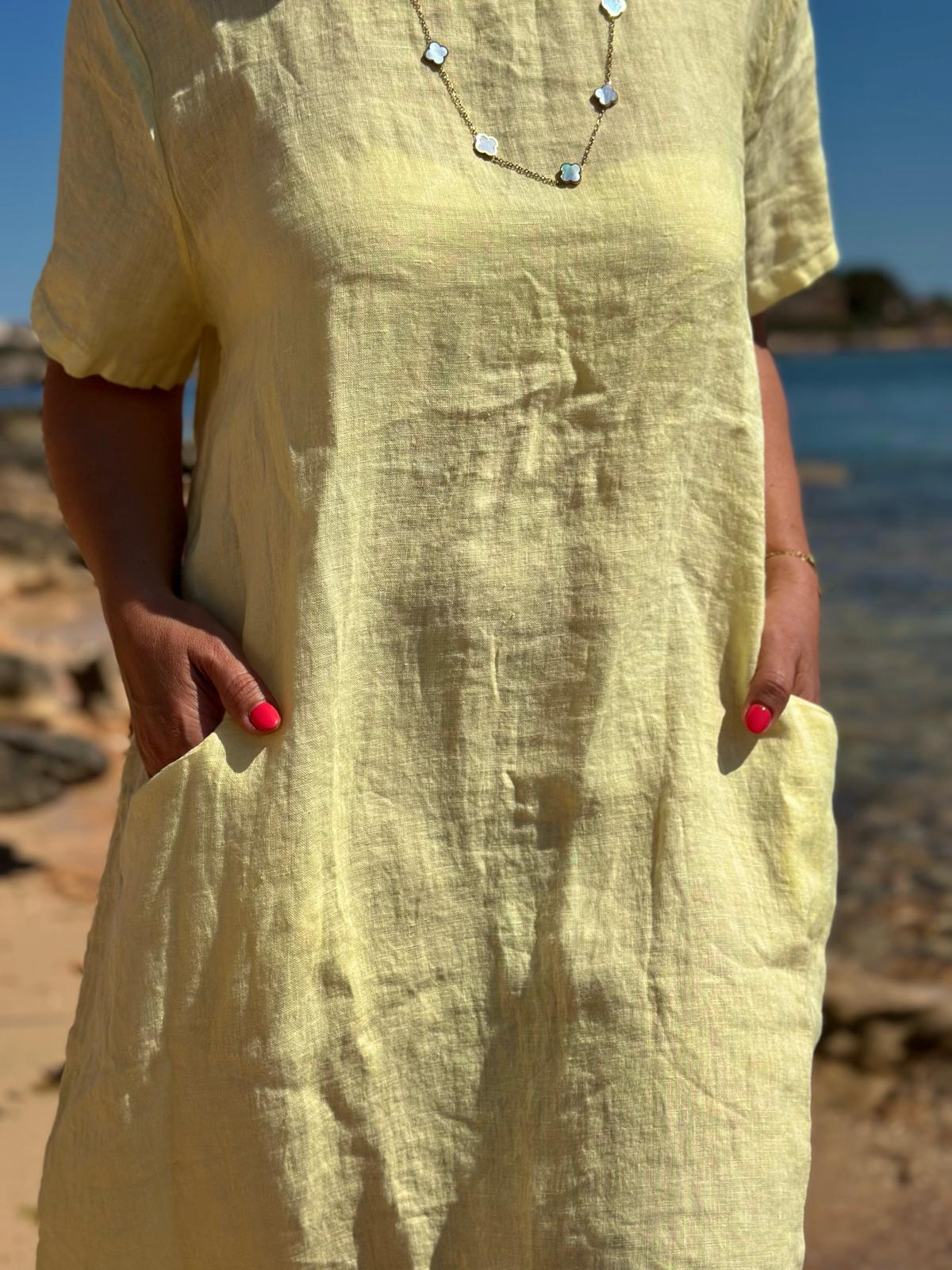 Weites Leinen-Sommerkleid "Fabrizia" in Gelb