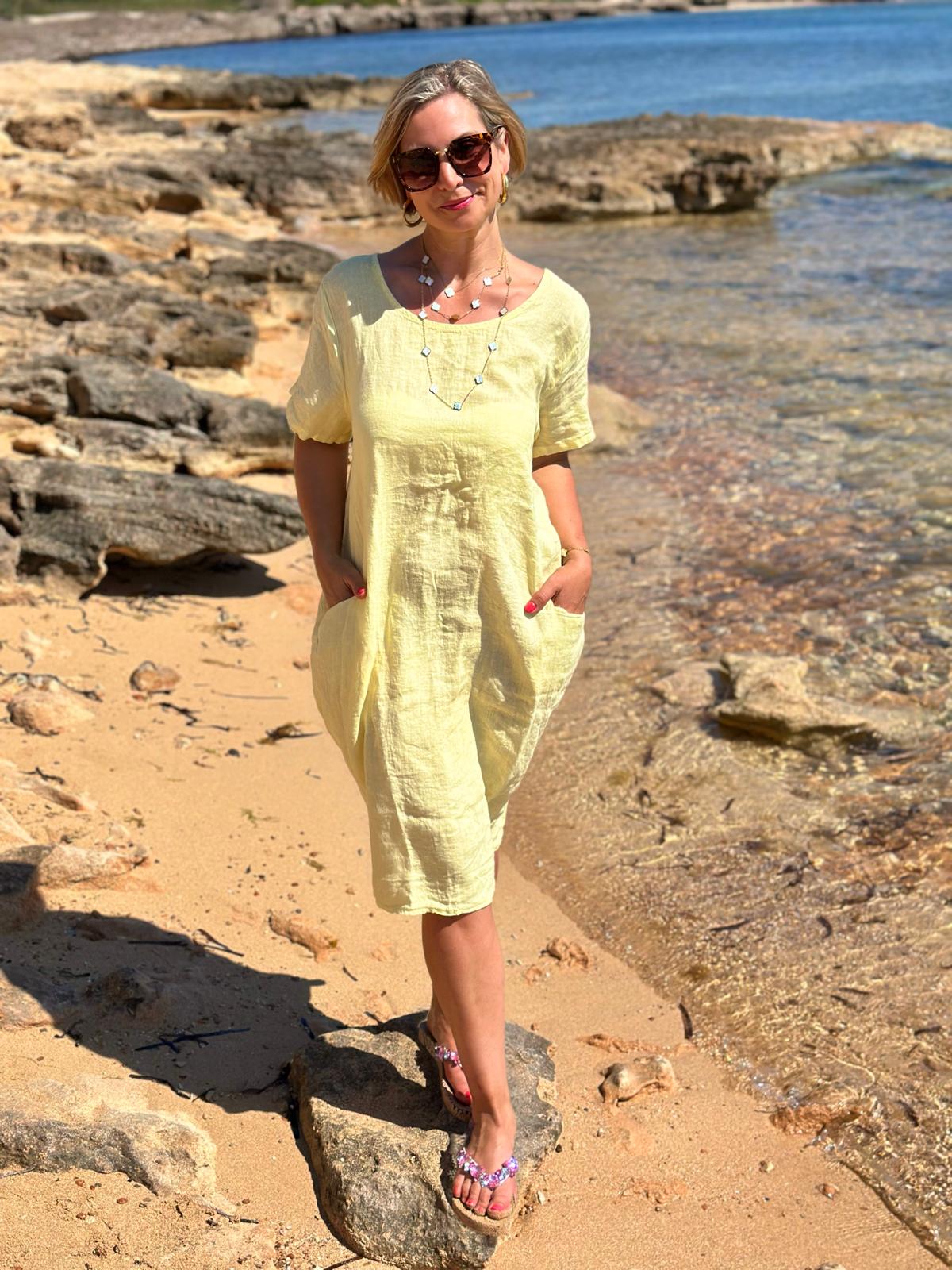 Weites Leinen-Sommerkleid "Fabrizia" in Gelb