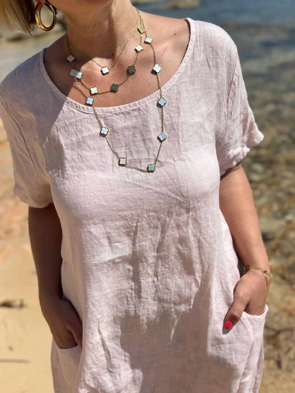 Weites Leinen-Sommerkleid "Fabrizia" in Hellrosa