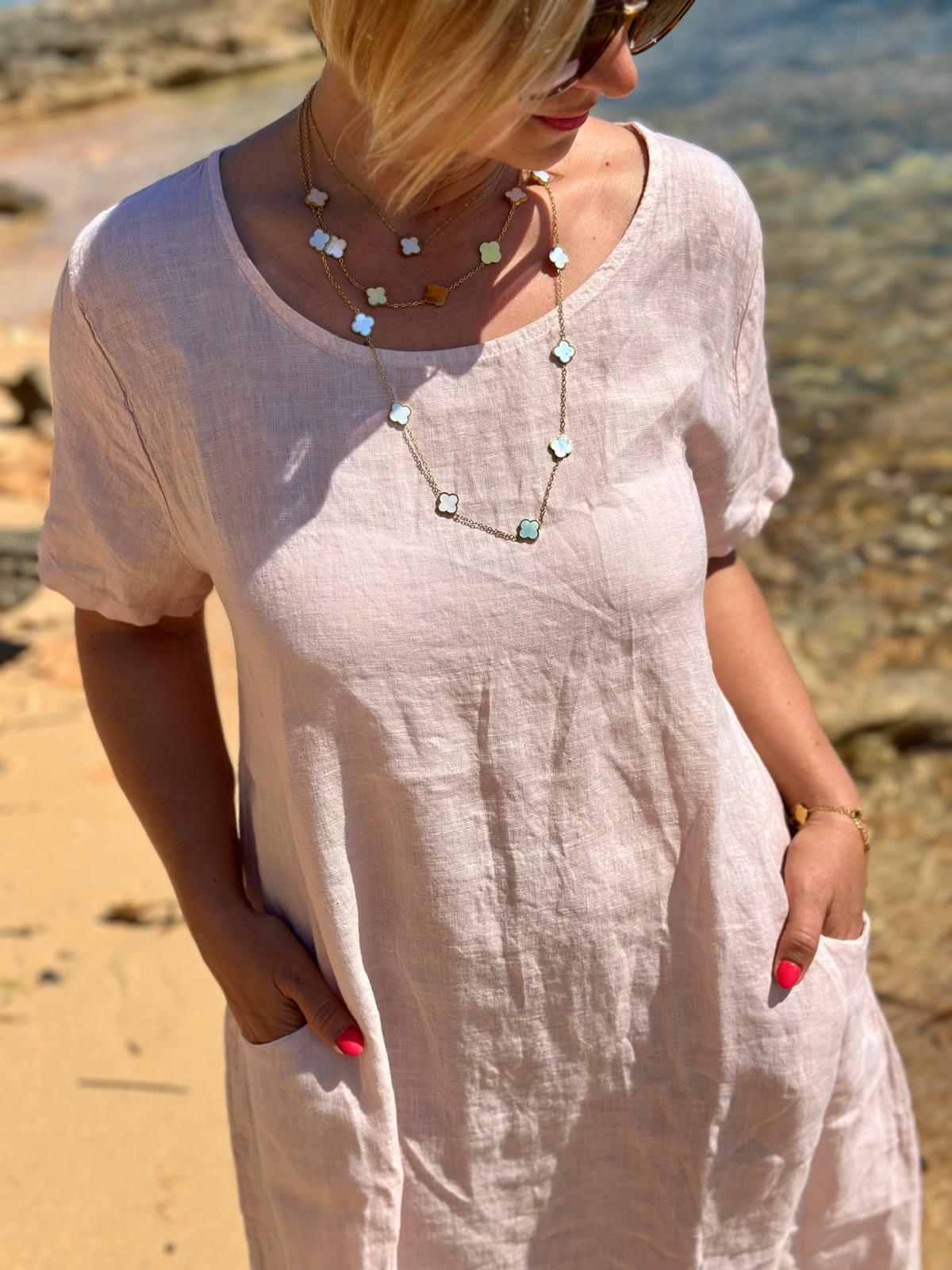 Weites Leinen-Sommerkleid "Fabrizia" in Hellrosa