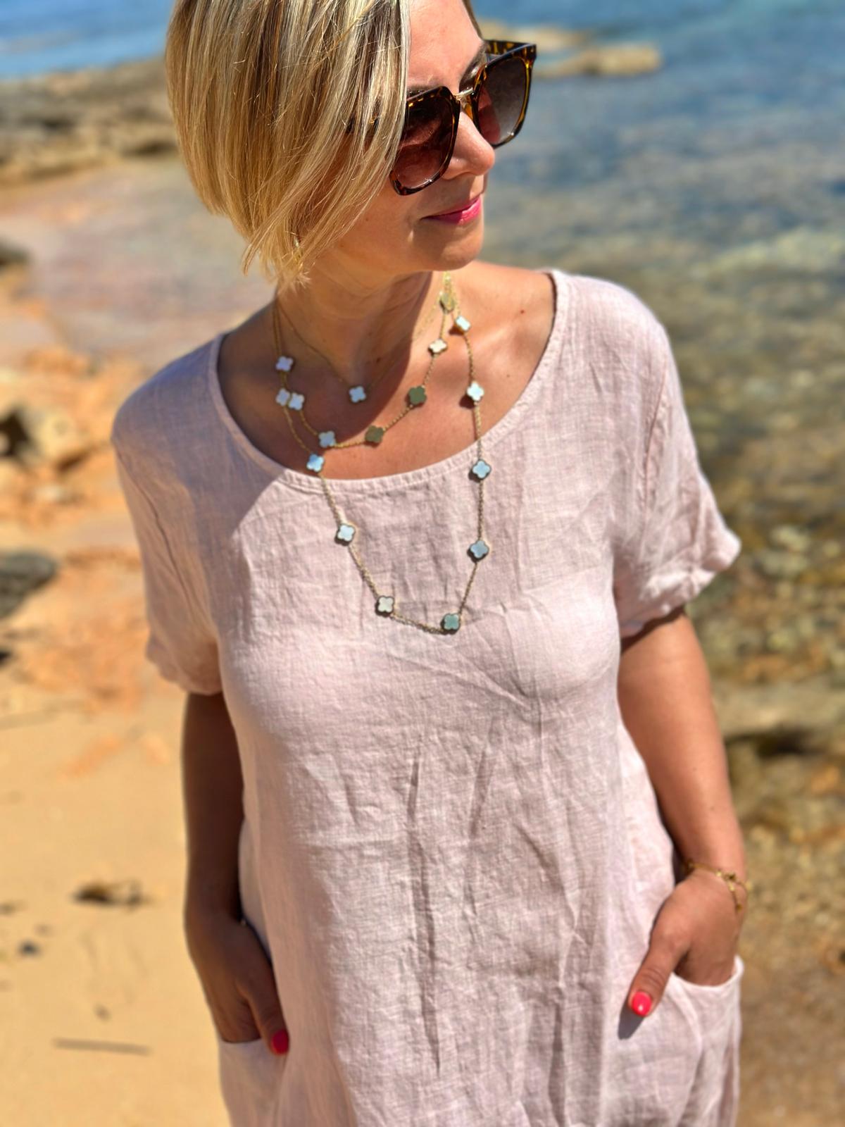 Weites Leinen-Sommerkleid "Fabrizia" in Hellrosa