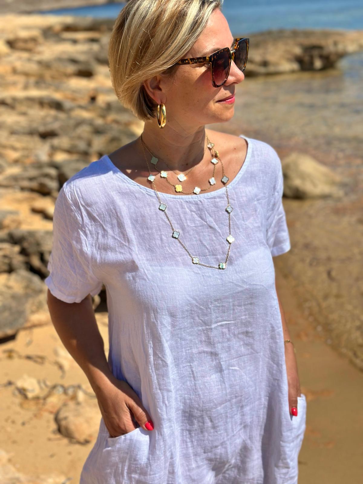 Weites Leinen-Sommerkleid "Fabrizia" in Weiß