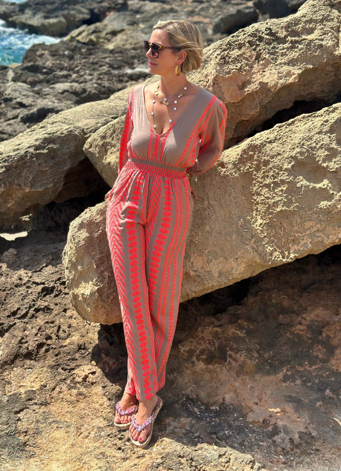 Stylischer Sommer-Jumpsuit "CATO" in Taupé/Pink