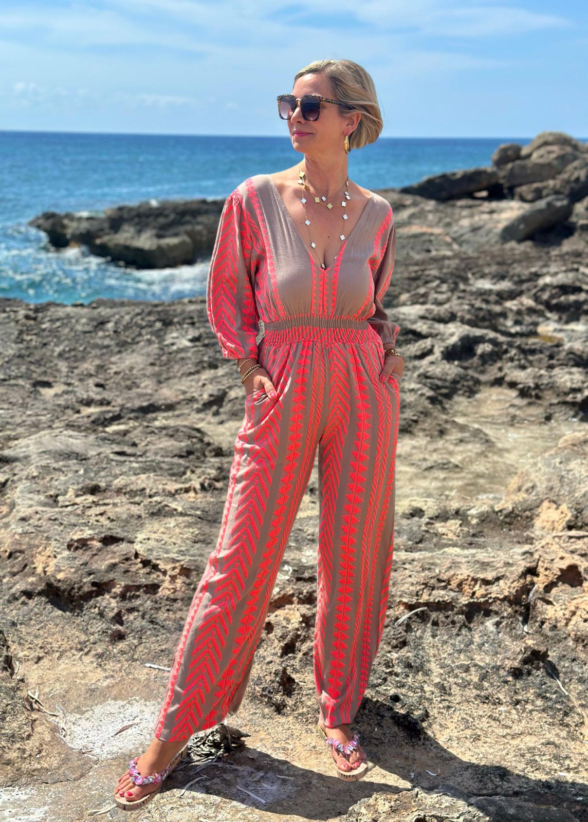 Stylischer Sommer-Jumpsuit "CATO" in Taupé/Pink