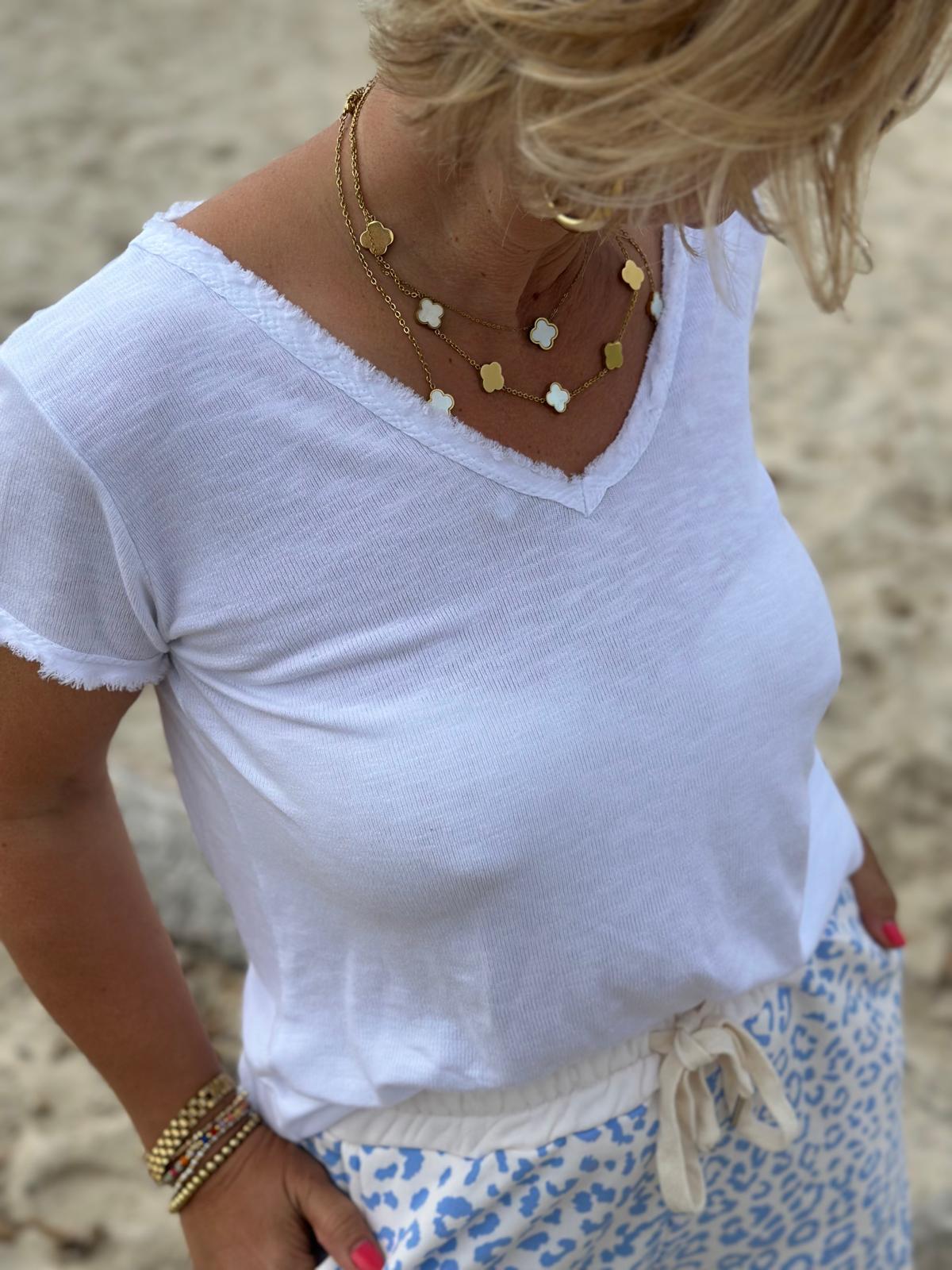 Süßes V-Neck Basic Shirt in Weiß